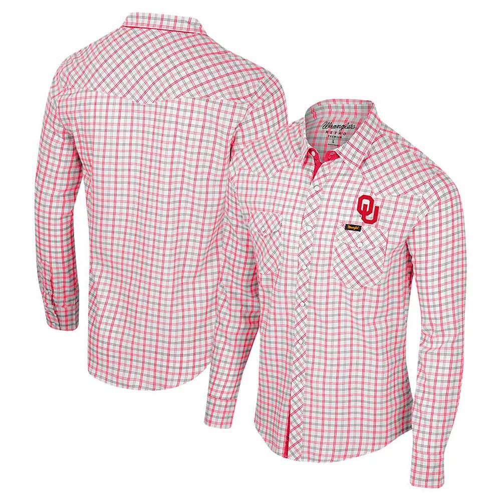 Men's Colosseum x Wrangler White Oklahoma Sooners Plaid Window Pane Long Sleeve Full-Snap Shirt, Size: XL Product Image