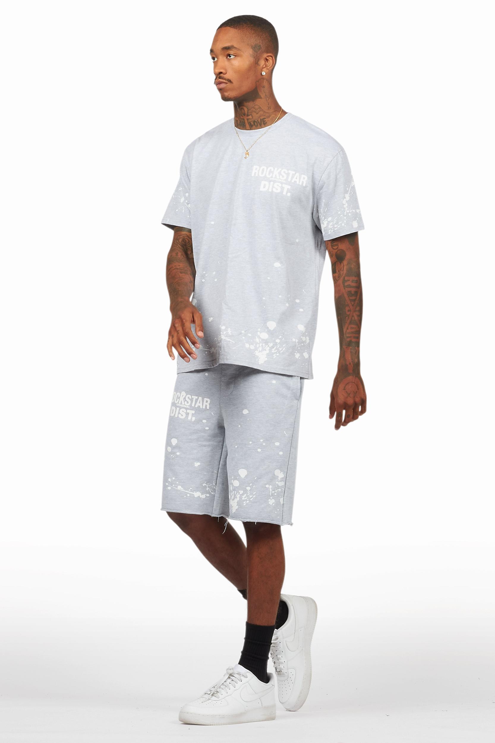 Rafix Heather Grey Graphic T-Shirt Short Set Male Product Image