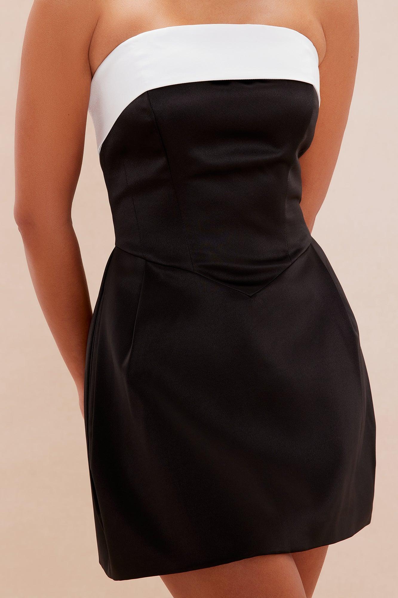 Emily Satin Mini Dress - Black/White Female Product Image