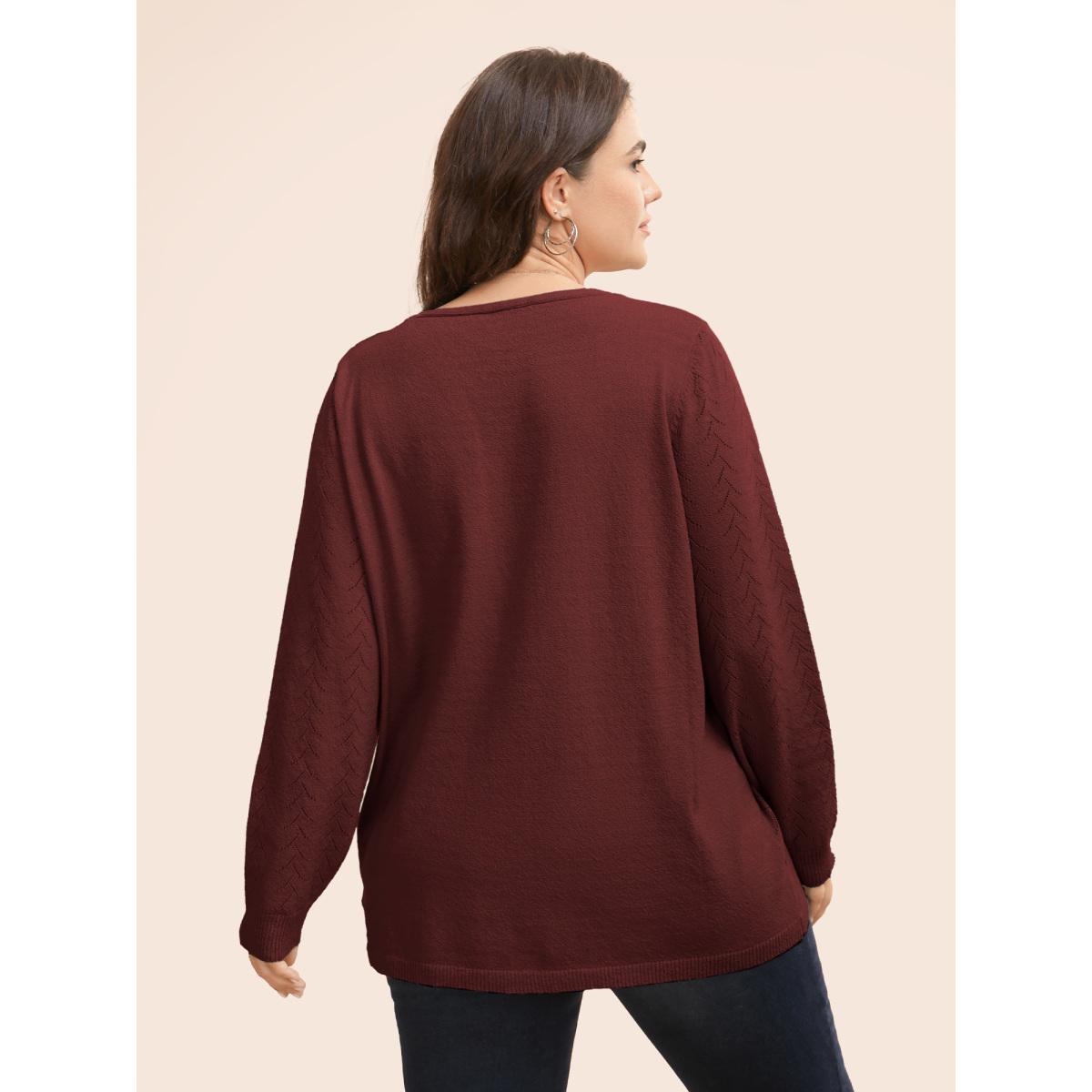Plus Size Texture V Neck Lightweight Pullover Burgundy Women Casual Long Sleeve V-neck Everyday Pullovers BloomChic 30/6X Product Image