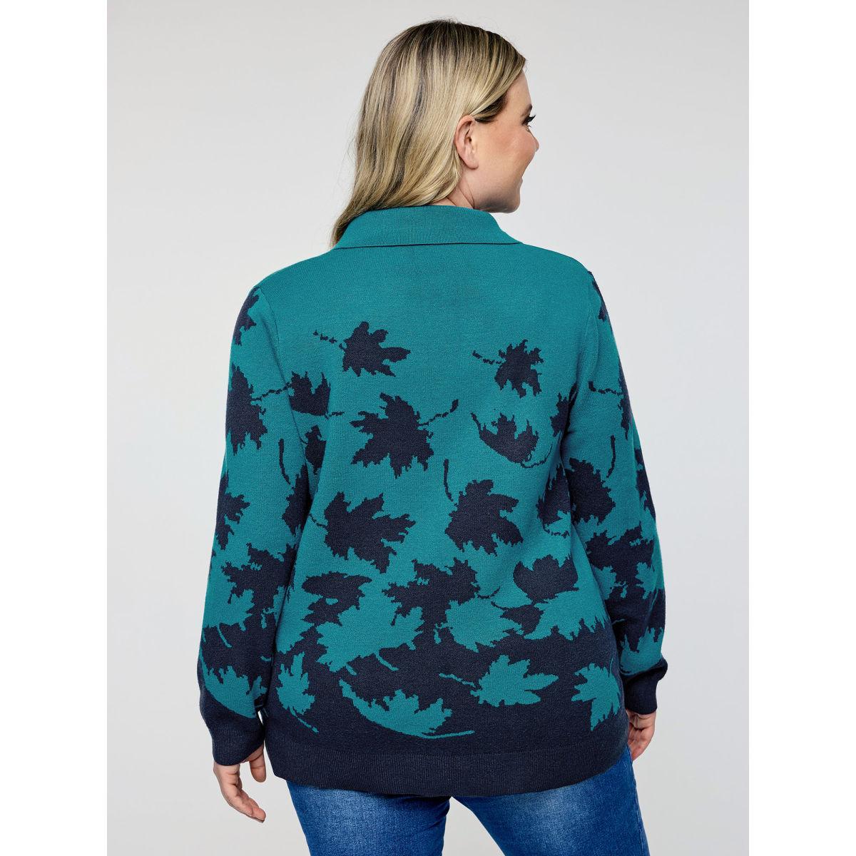 Plus Size Crisp Fall Leaf Polo Neck Pullover Cerulean Women Casual Loose Long Sleeve Polo Casual Pullovers BloomChic 30/6X Product Image