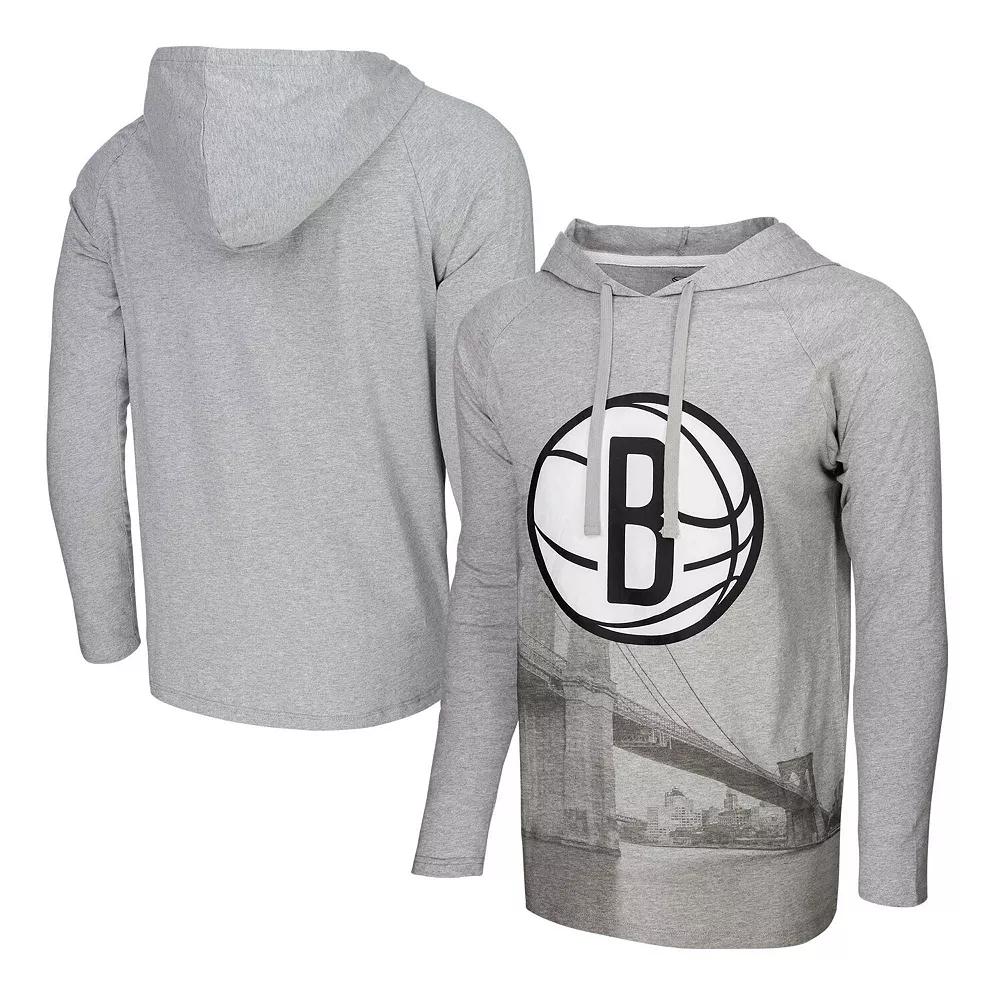 Men's Stadium Essentials Heather Gray Brooklyn Nets Atrium Raglan Long Sleeve Hoodie T-Shirt, Size: XL, Grey Product Image