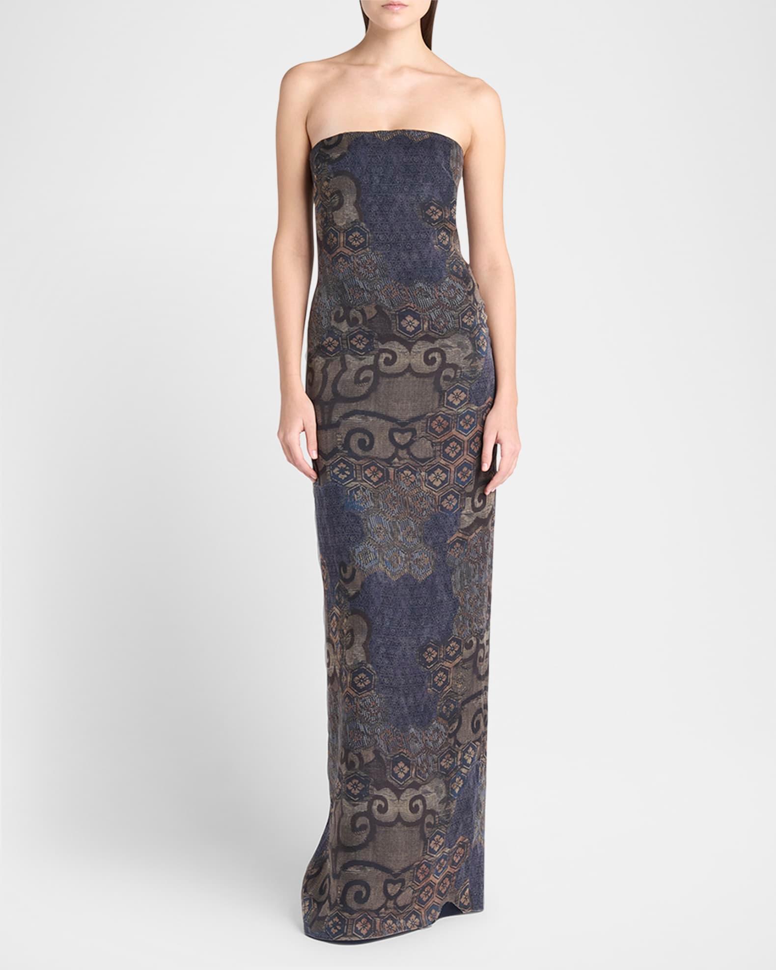 Strapless Tile-Print Silk Gown Product Image