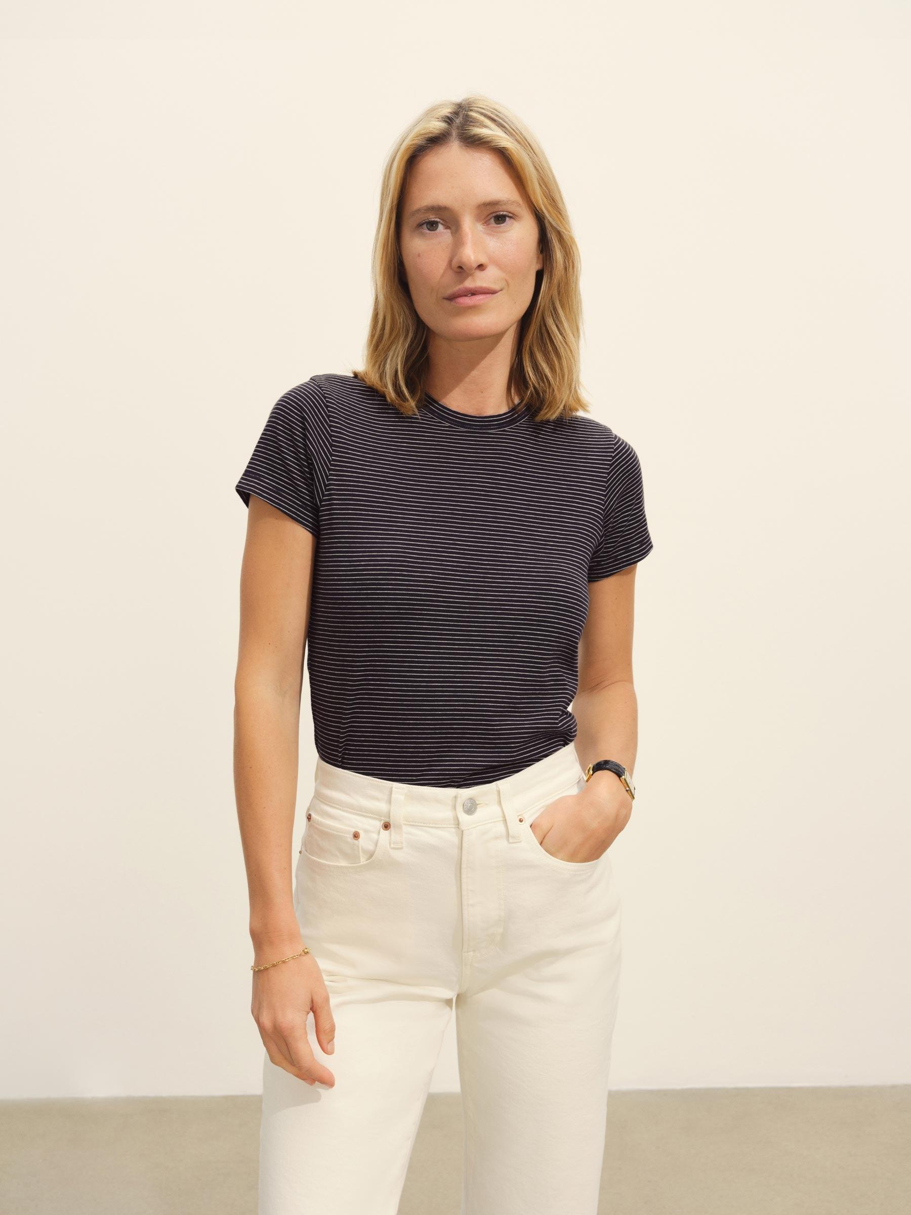 Navy/Natural Seaport Stripe Slim Crew Product Image