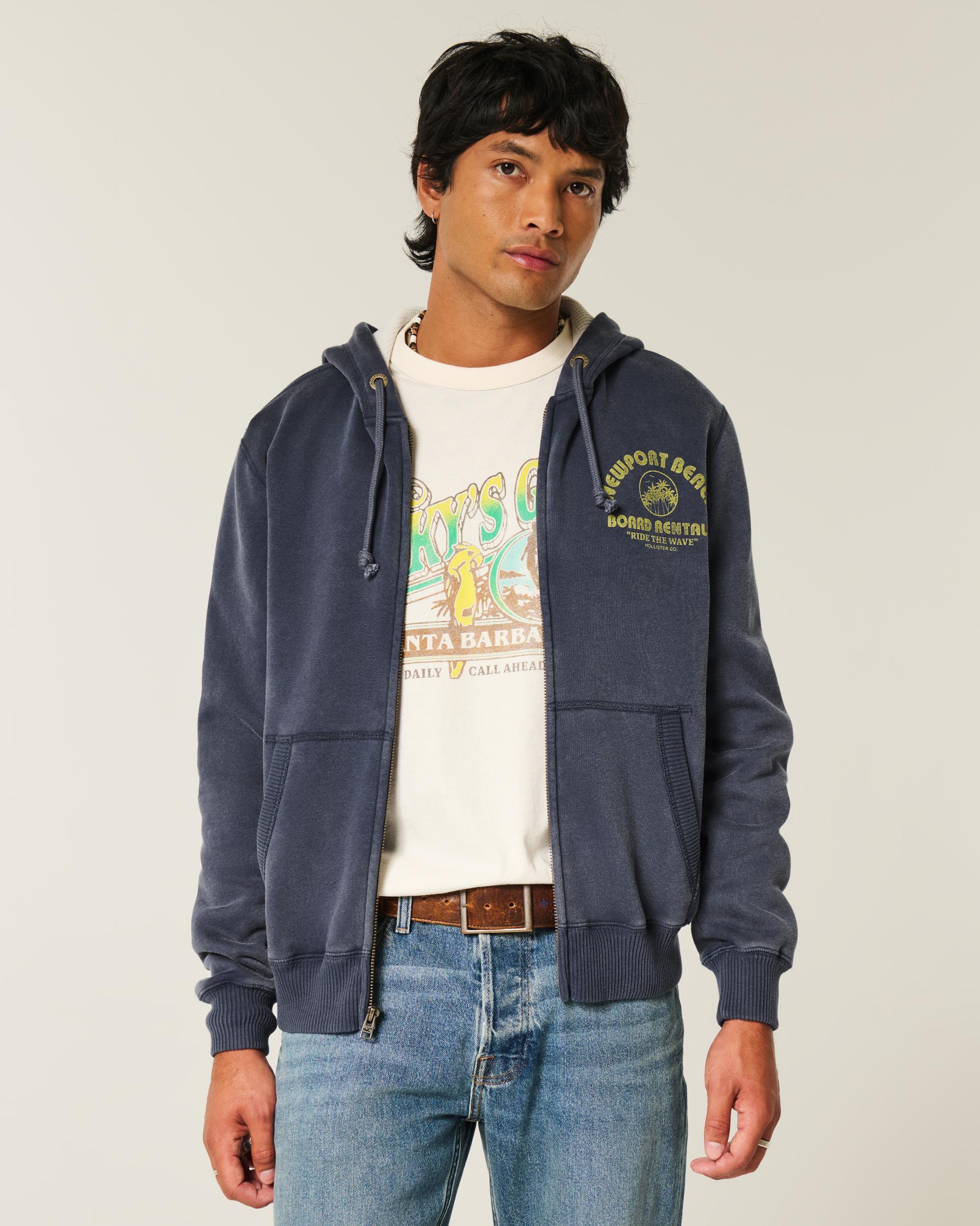 Waffle-Lined Newport Beach Graphic Zip-Up Hoodie Product Image