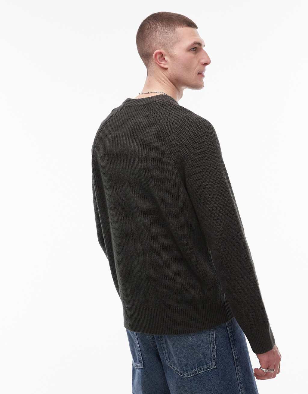 ARKET linen blend knitted sweater in dark green Product Image