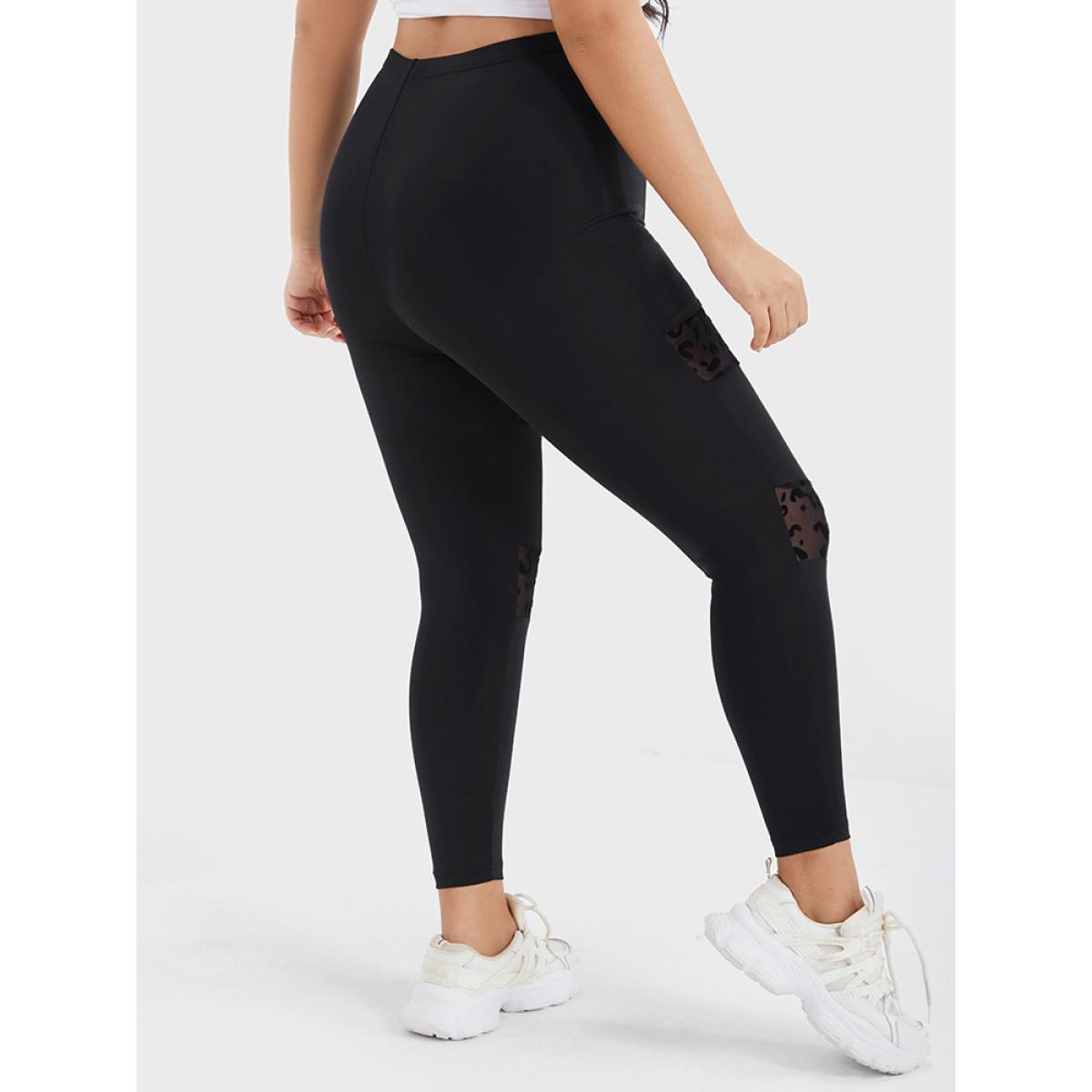 Plus Size Solid Leopard Patchwork Skinny Leggings Women Black Elegant High stretch Skinny High Rise Dailywear Leggings BloomChic 10/M Product Image