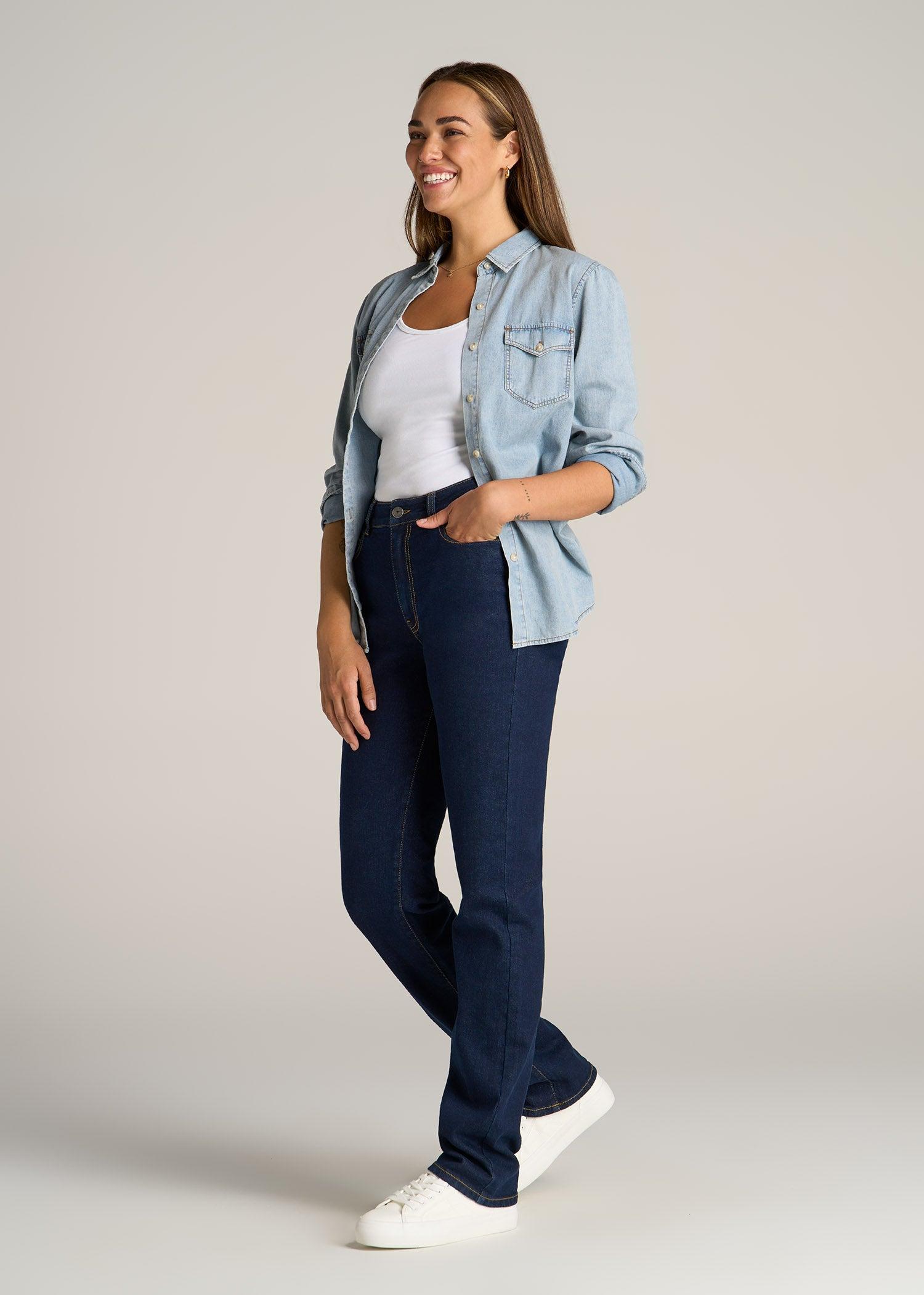 Harper High-Rise Straight Stretch Jeans for Tall Women in Ink Blue Female Product Image