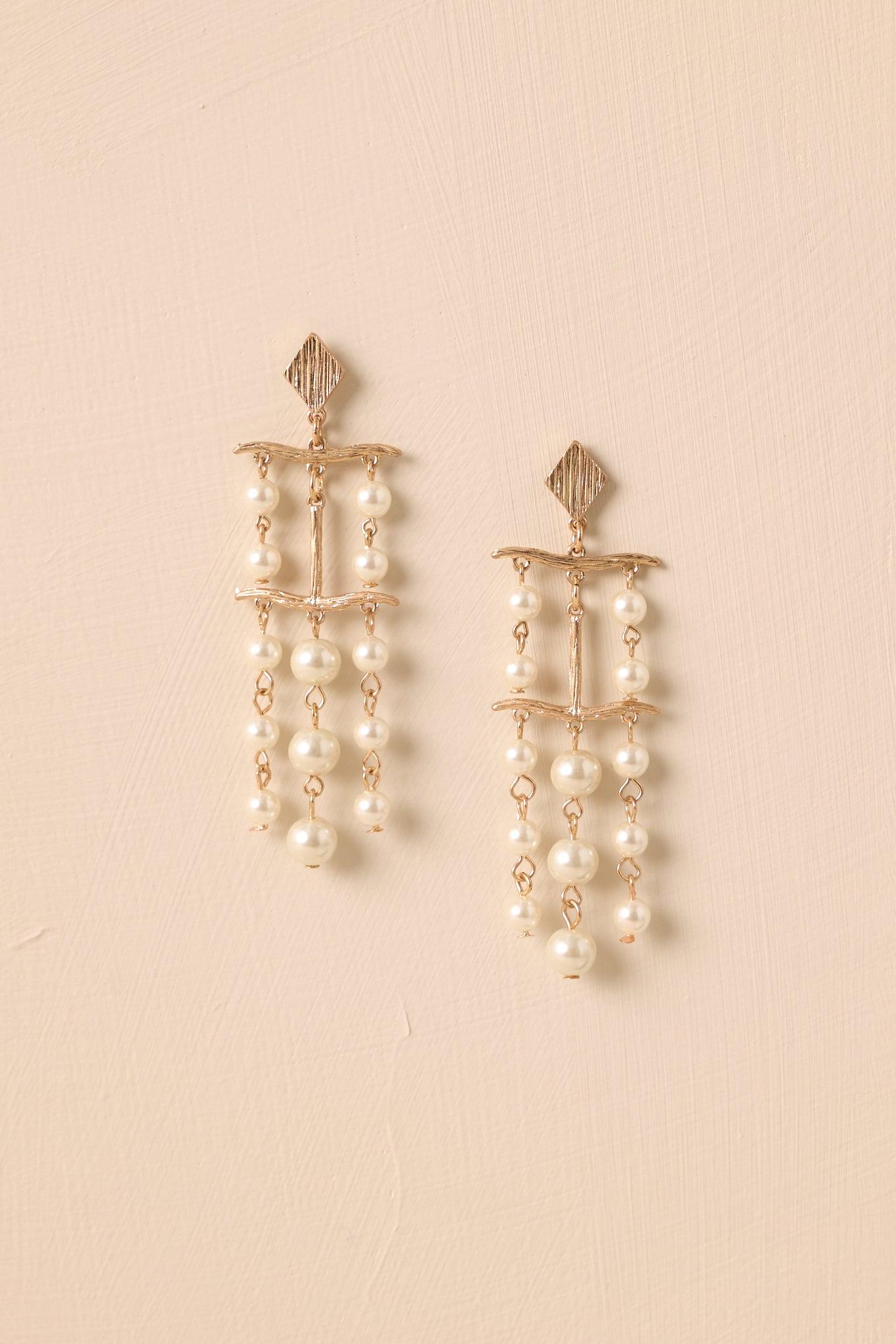 Ending On A High Note Gold Ivory Pearl Chandelier Drop Earrings Product Image