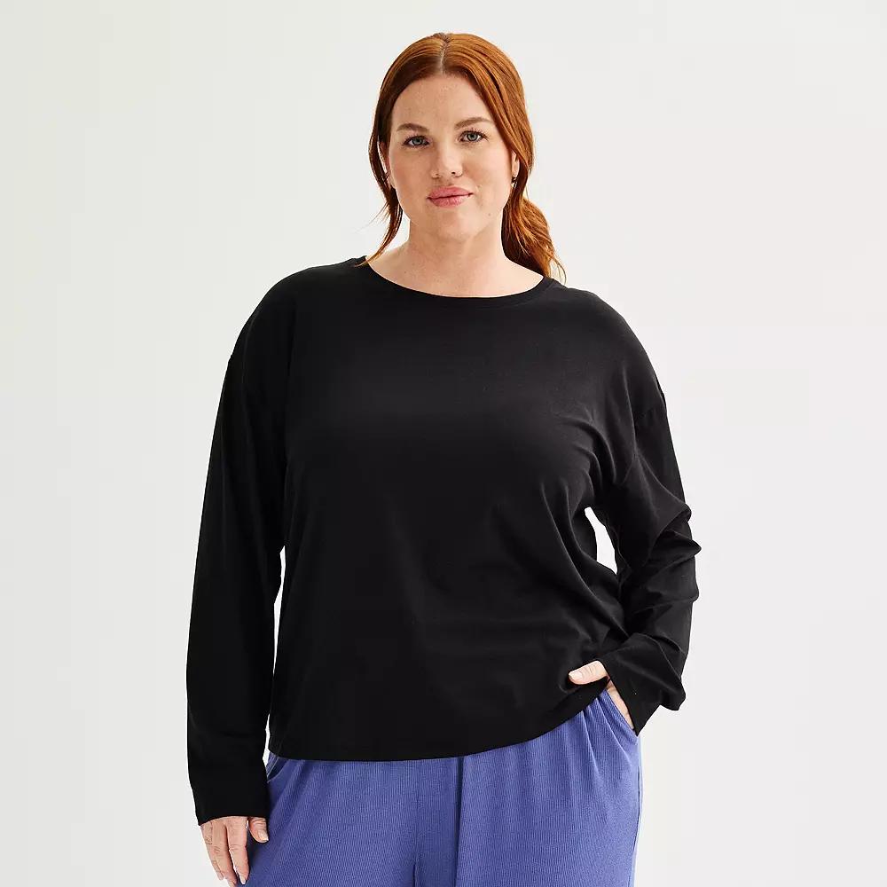 Plus Size Sonoma Goods For Life® Long Sleeve Sleep Top, Women's, Size: 3XL, Mineral Black Product Image
