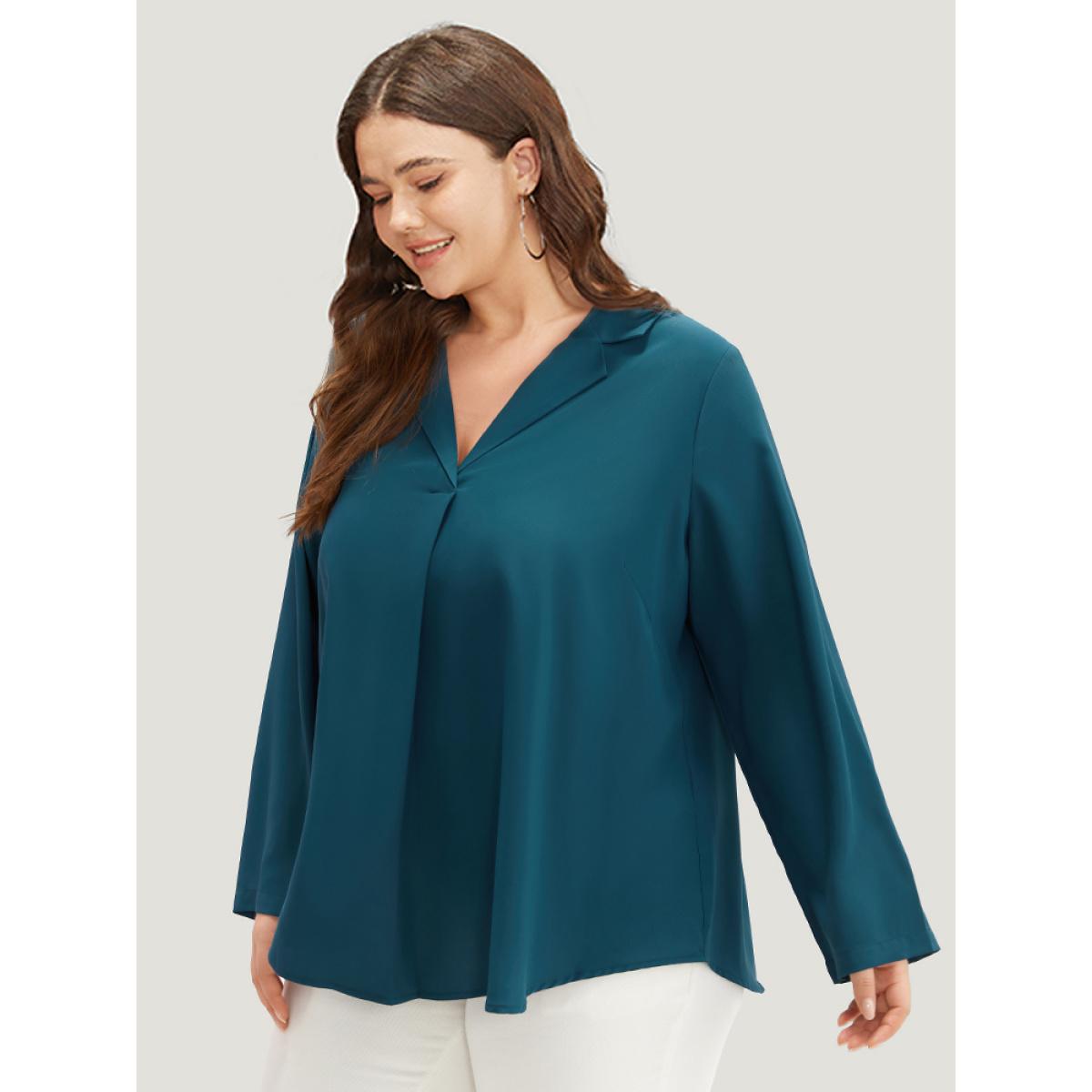 Plus Size Aegean Solid Shirt Collar Plicated Detail Blouse Women Office Long Sleeve Shirt collar Office Blouses BloomChic 14-16/1X Product Image