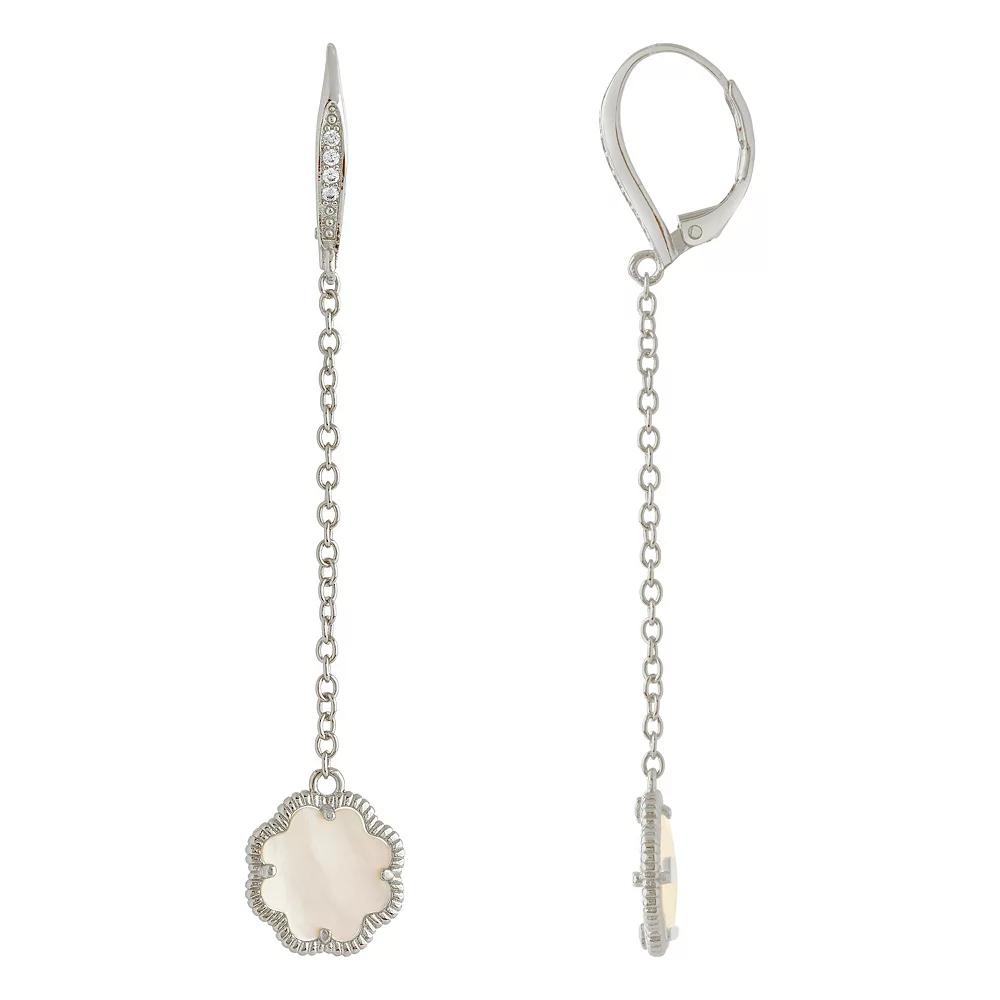 MC Collective Mother-of-Pearl Flower Medallion Chain Drop Earrings, Women's, Silver Tone Product Image