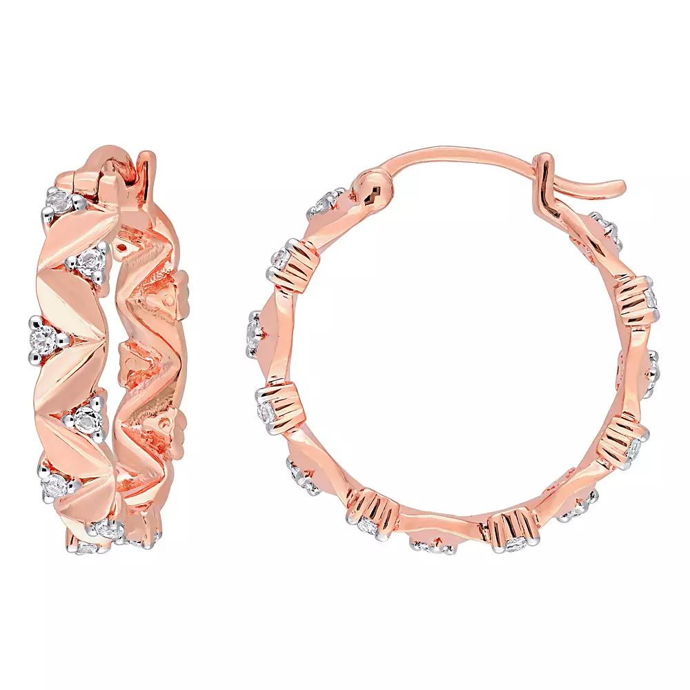 Stella Grace 18k Rose Gold Over Silver White Topaz Hoop Earrings, Women's, 18k Rose Gold Plated Product Image