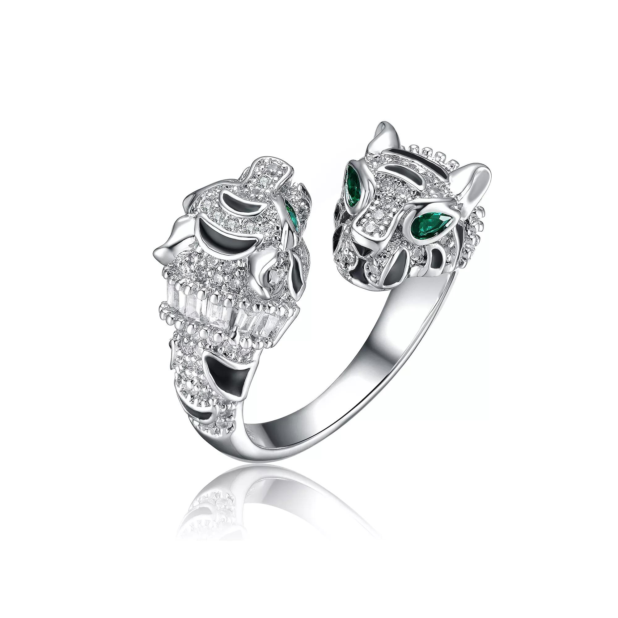 Rhodium Plated Panther Bypass Ring, Womens Silver Tone Product Image