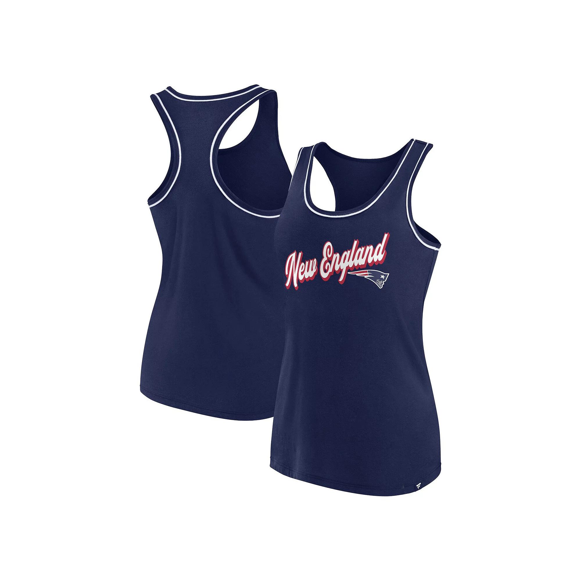 Women's Fanatics Branded Navy New England Patriots Wordmark Logo Racerback Scoop Neck Tank Top,  Product Image