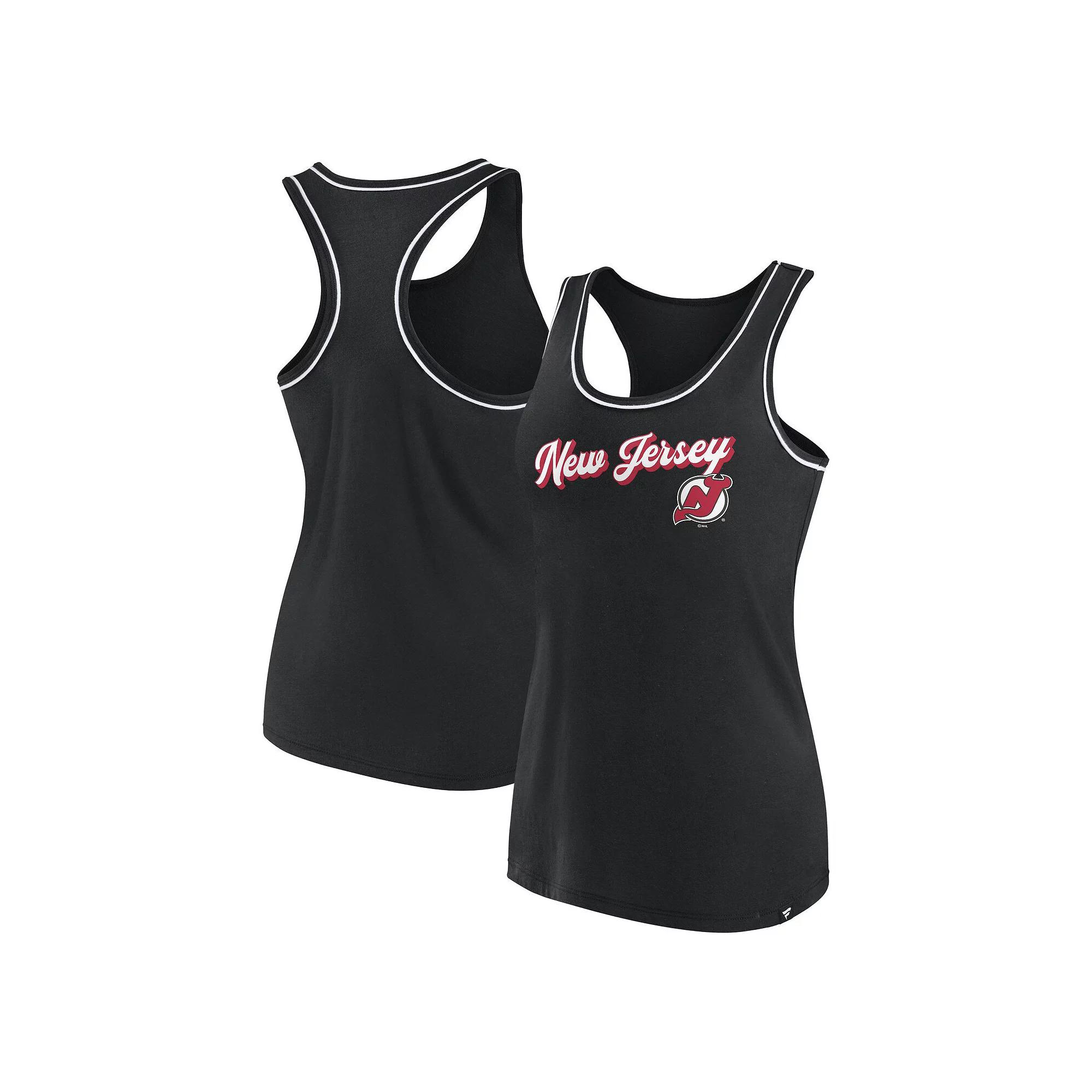 Women's Fanatics Branded Black New Jersey Devils Wordmark Logo Racerback Scoop Neck Tank Top,  Product Image
