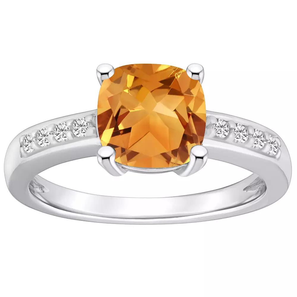 Alyson Layne 14k Gold Cushion Citrine & 1/8 Carat T.W. Diamond Ring, Women's, Size: 5 Product Image