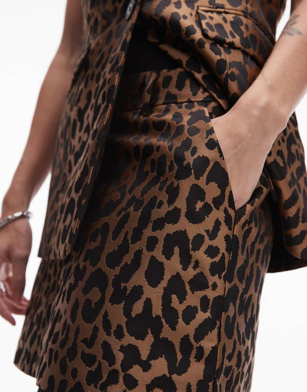 Topshop jacquard leopard pelmet mini skirt in bronze/gold Product Image