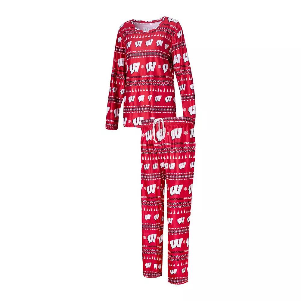 Women's Concepts Sport Red Wisconsin Badgers Flurry Ugly Sweater Long Sleeve T-Shirt & Pants Sleep Set, Size: XL Product Image