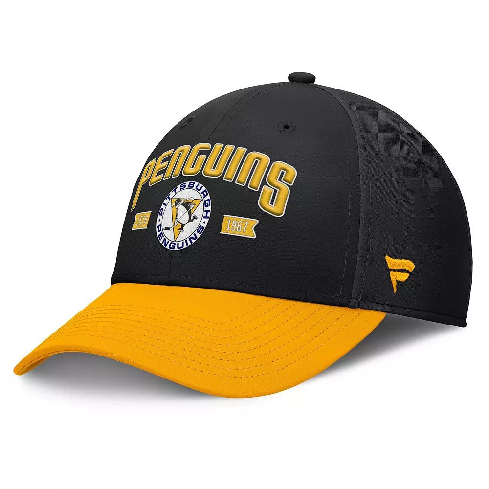 Men's Fanatics Black/Gold Pittsburgh Penguins Heritage Captain Flex Hat, Size: Large/XL Product Image