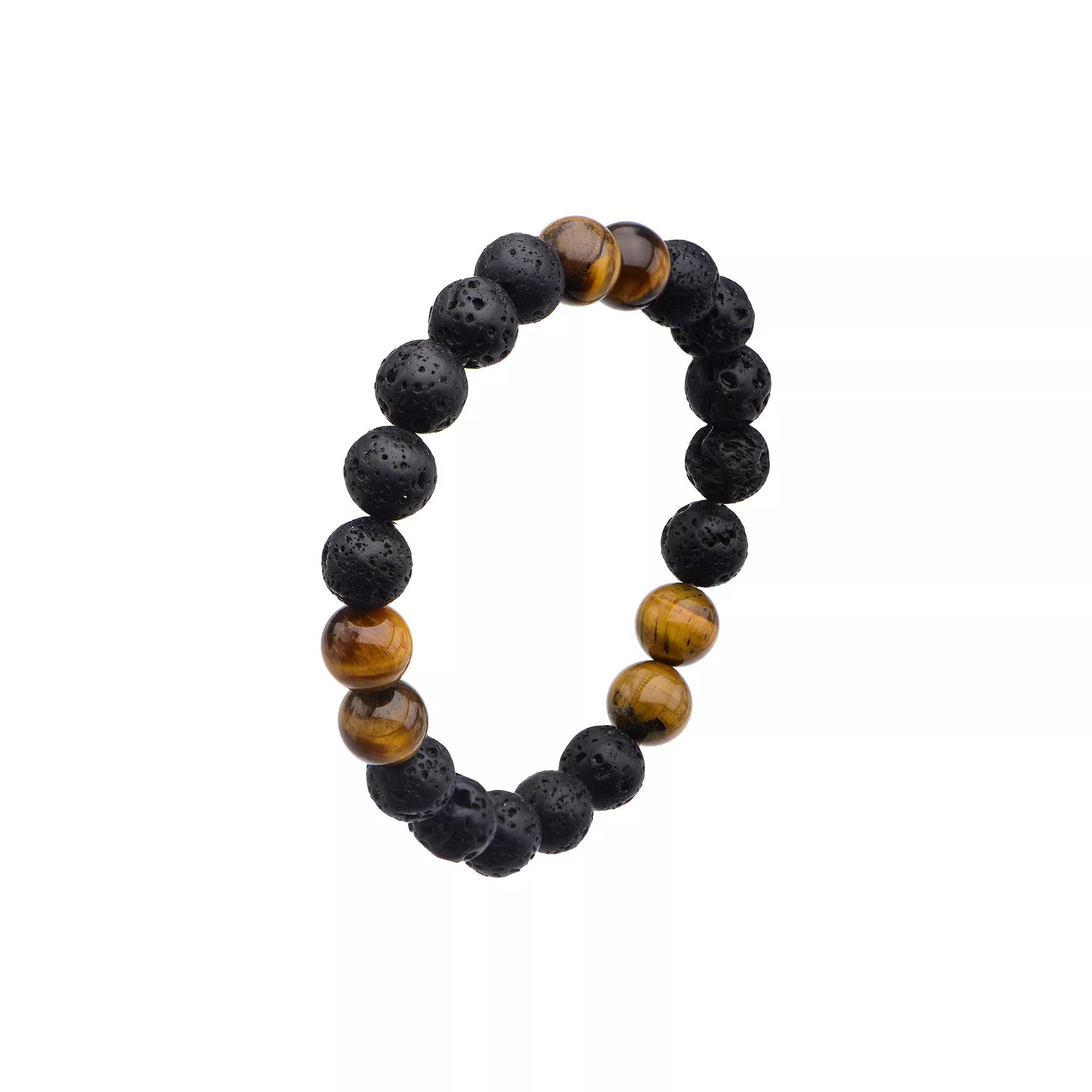Men's Lava Stone & Brown Tiger Eye Beaded Bracelet, Size: 8.5", Stainless Product Image