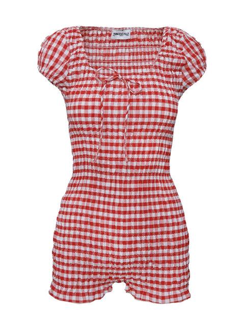 Bashful Playsuit Red Check Product Image