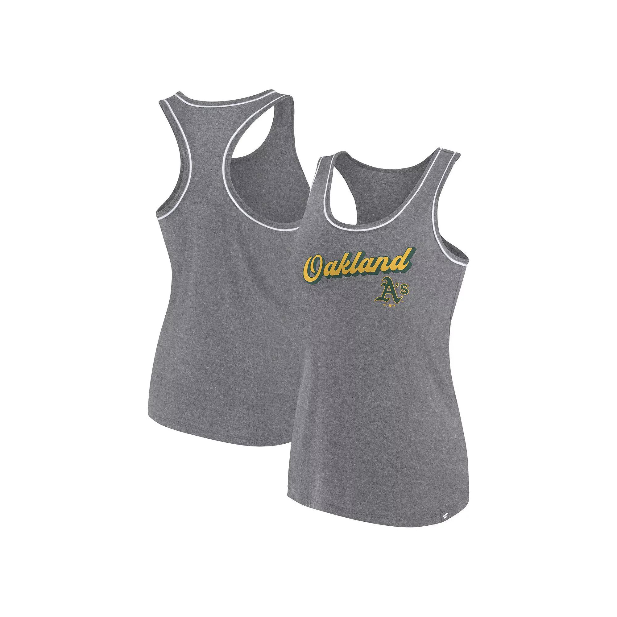 Women's Fanatics Branded Heather Gray Oakland Athletics Wordmark Logo Racerback Tank Top, Size: Medium, Grey Product Image