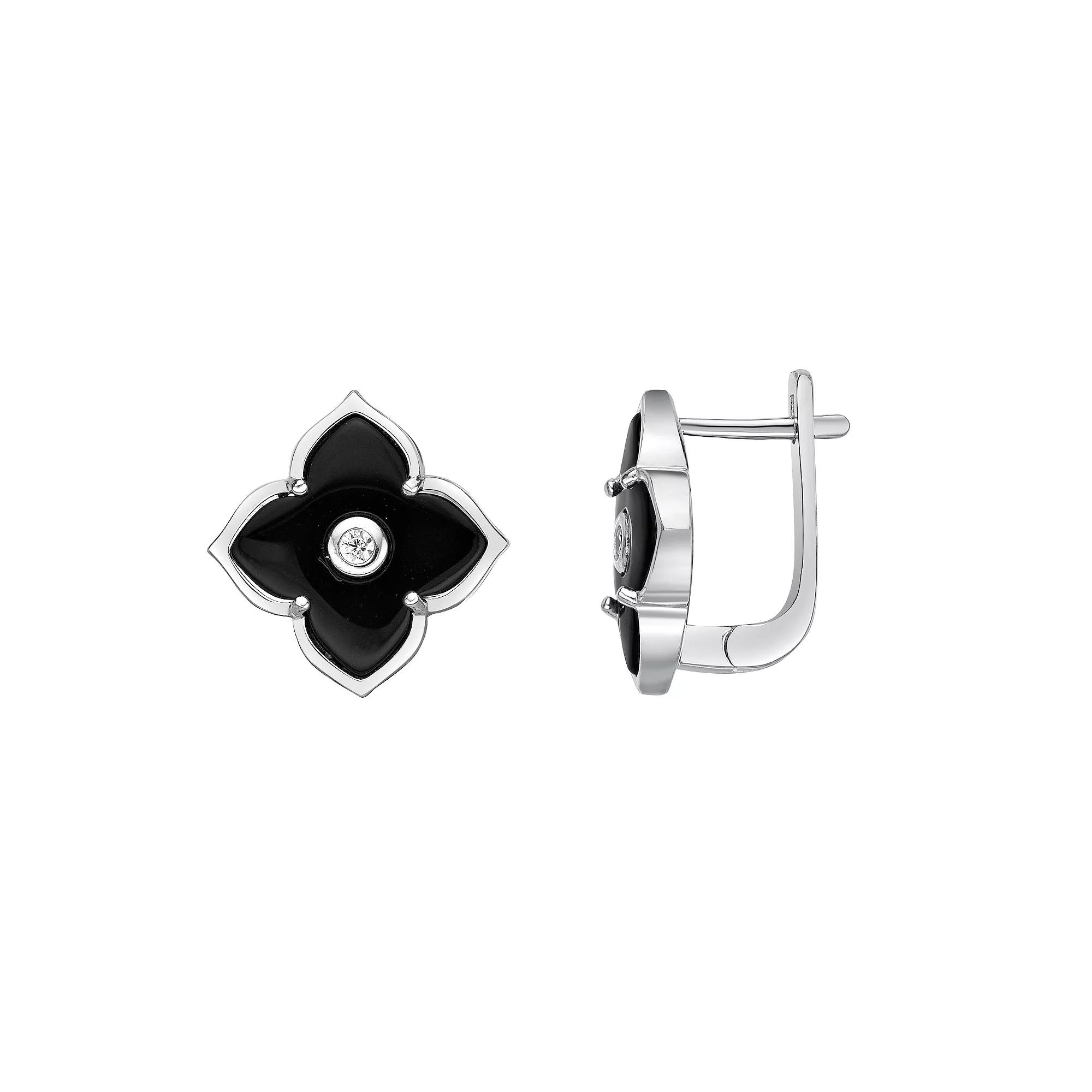 Gemminded Sterling Silver Black Onyx & Cubic Zirconia Flower Earrings, Women's Product Image