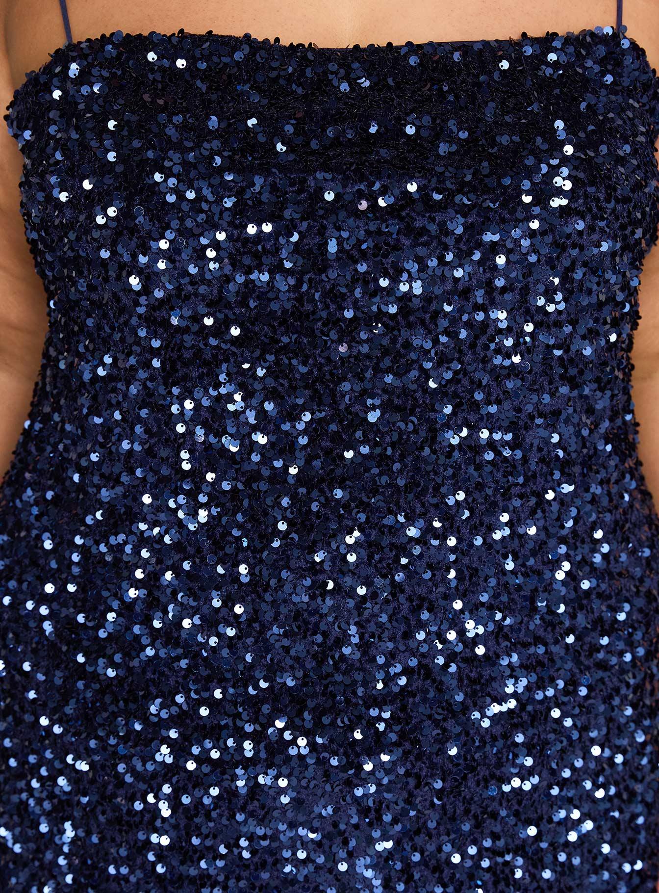 Layney Sequin Mini Dress Navy Curve Product Image