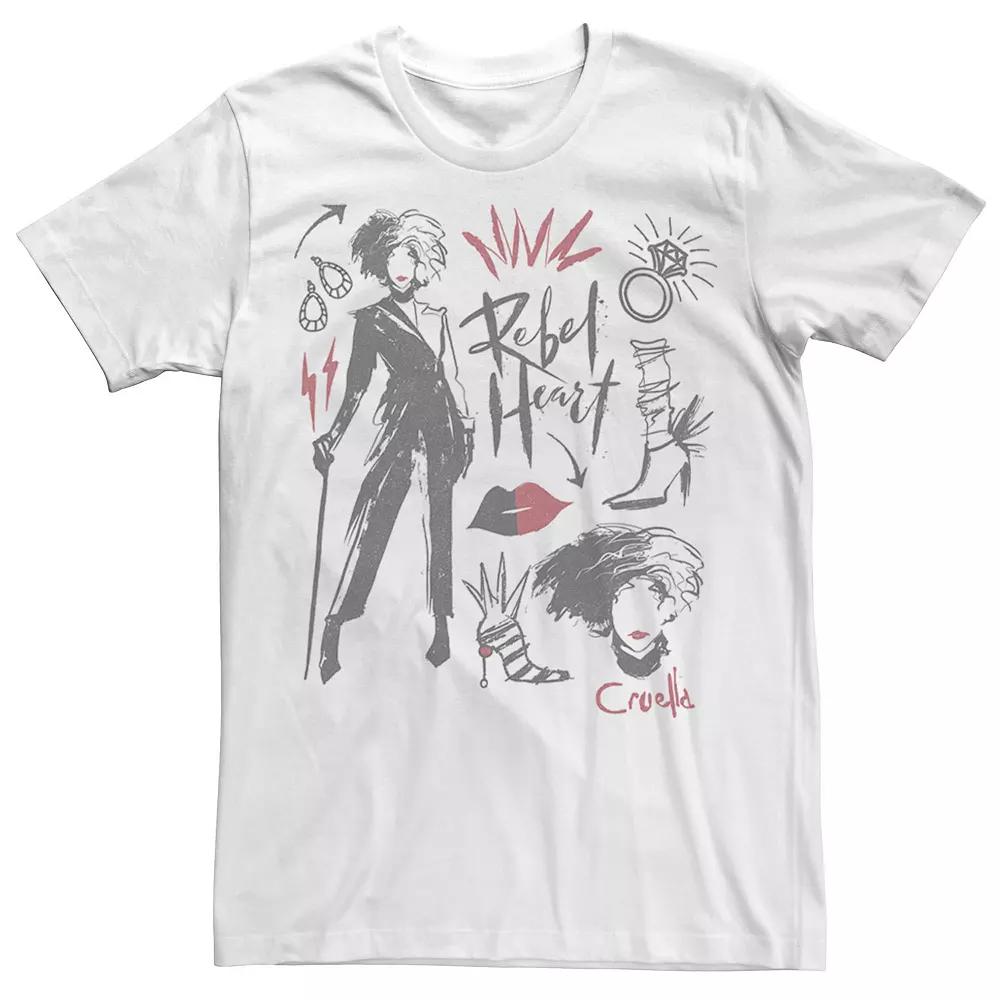 Disney's Cruella De Vil Men's Rebel Heart Collage Sketches Tee,  Product Image