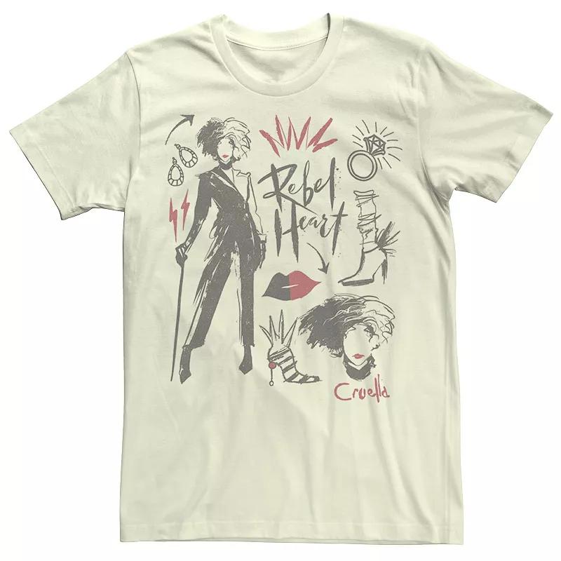 Disney's Cruella De Vil Men's Rebel Heart Collage Sketches Tee,  Product Image