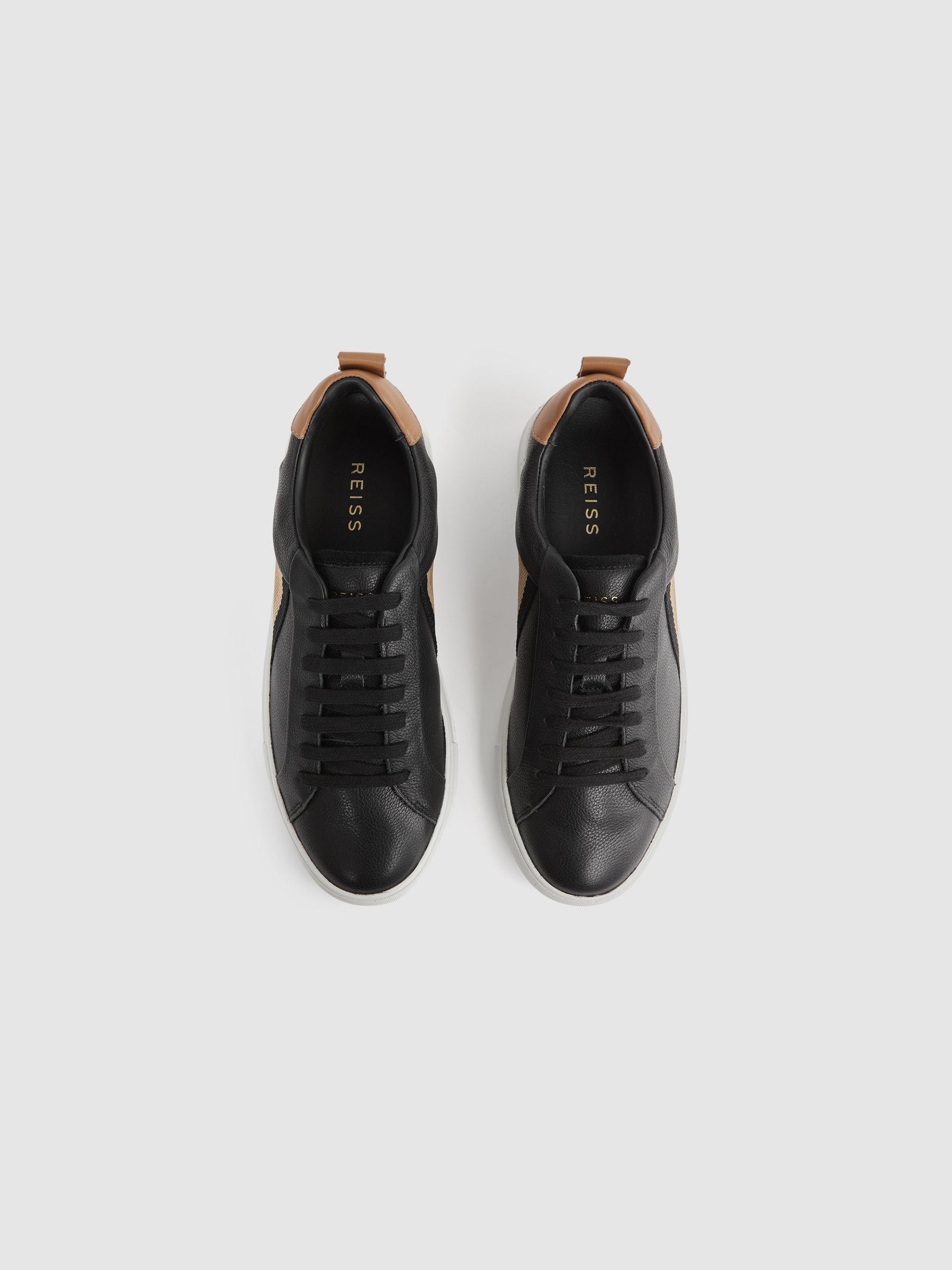 Leather Side Stripe Trainers in Black Product Image