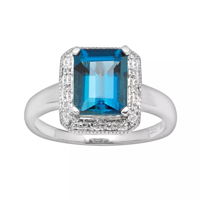 Sterling Silver London Blue Topaz & Diamond Accent Ring, Women's, Size: 8 Product Image