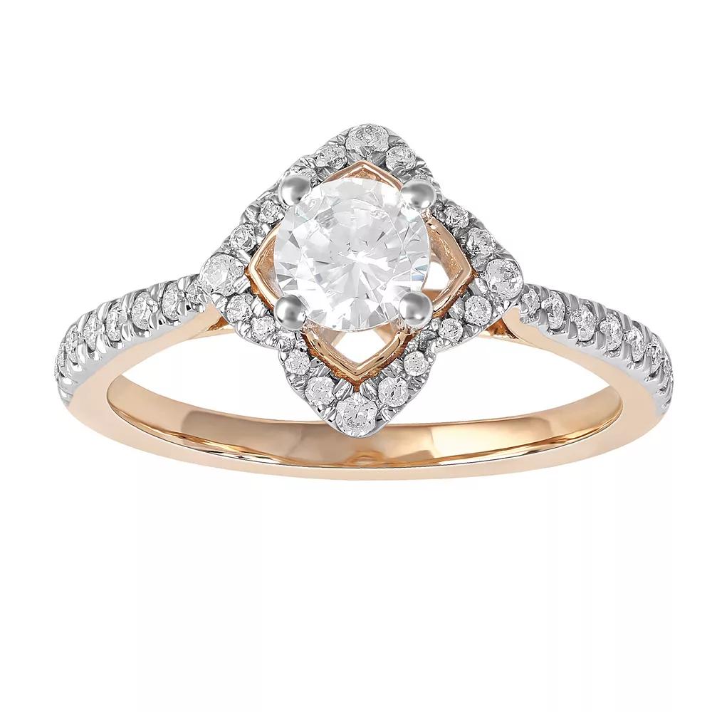 DeCouer 10k Rose Gold 3/4 Carat T.W. Diamond Floral Halo Engagement Ring, Women's, Size: 6 Product Image