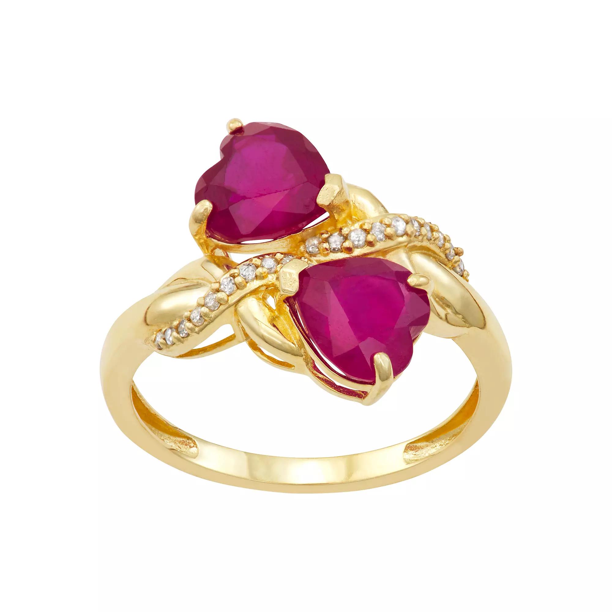 Tiara 10k Gold Ruby and Diamond Ring, Womens Product Image