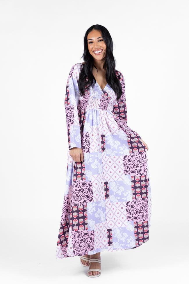 Falling Petals Purple Patchwork Printed Maxi Dress FINAL SALE Product Image