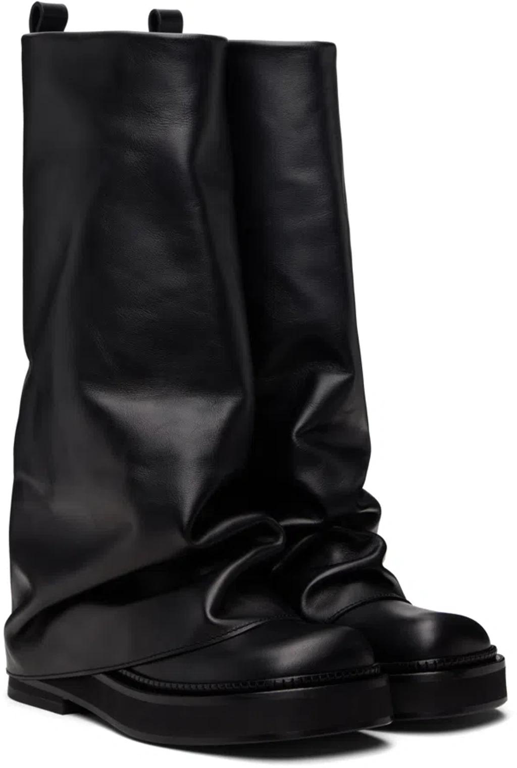 ATTICO Robin Black Boots With Square Toe And Logo Plaque On The Rear In Leather Woman Product Image