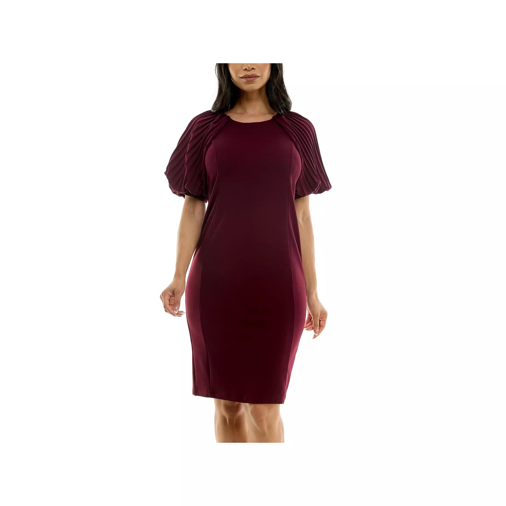 Women's Nina Leonard Pleated Puff Sleeve Dress,  Product Image