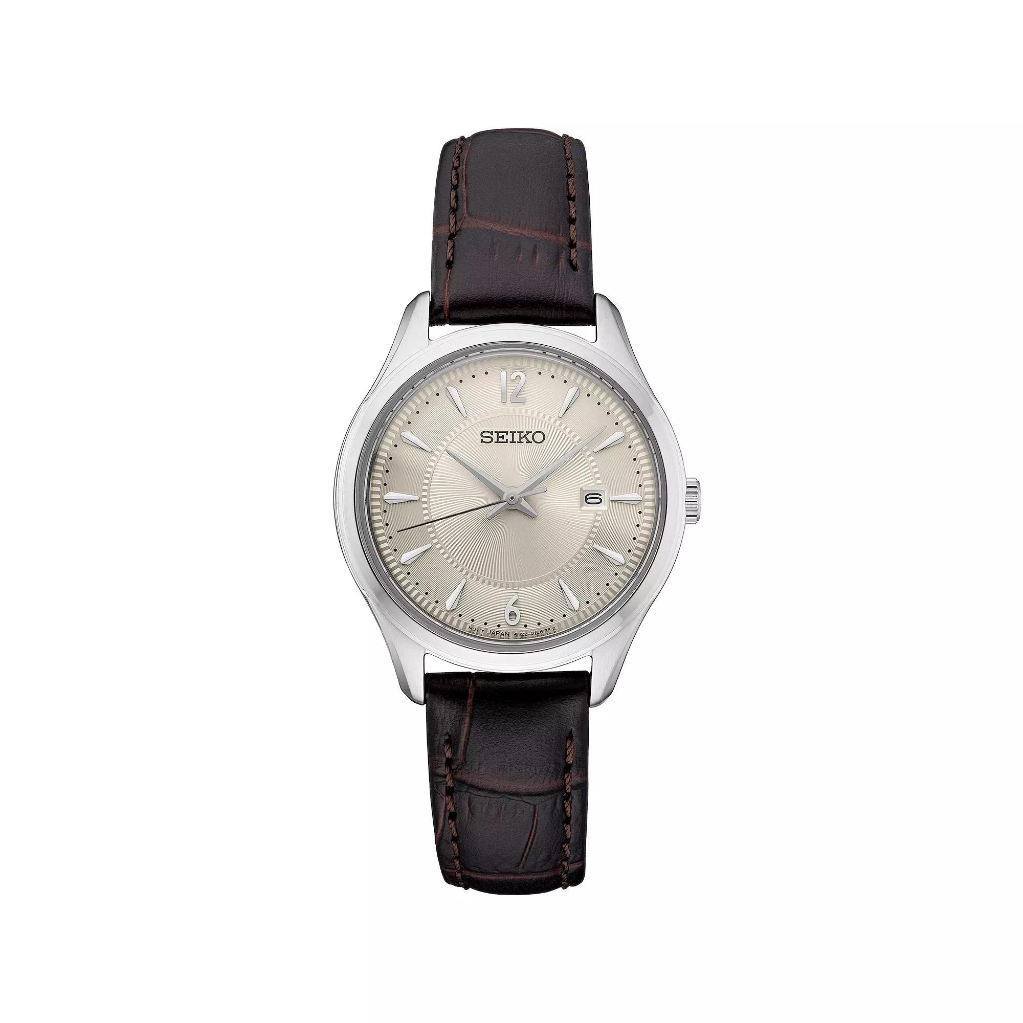 Seiko Womens Essentials Cream Dial Brown Leather Strap Watch - SUR427 Product Image