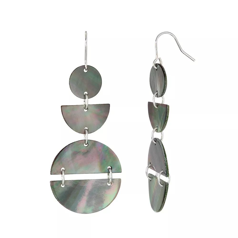 City Luxe Silver Tone Abalone Geometric Shapes Linear Drop Earrings, Women's Product Image