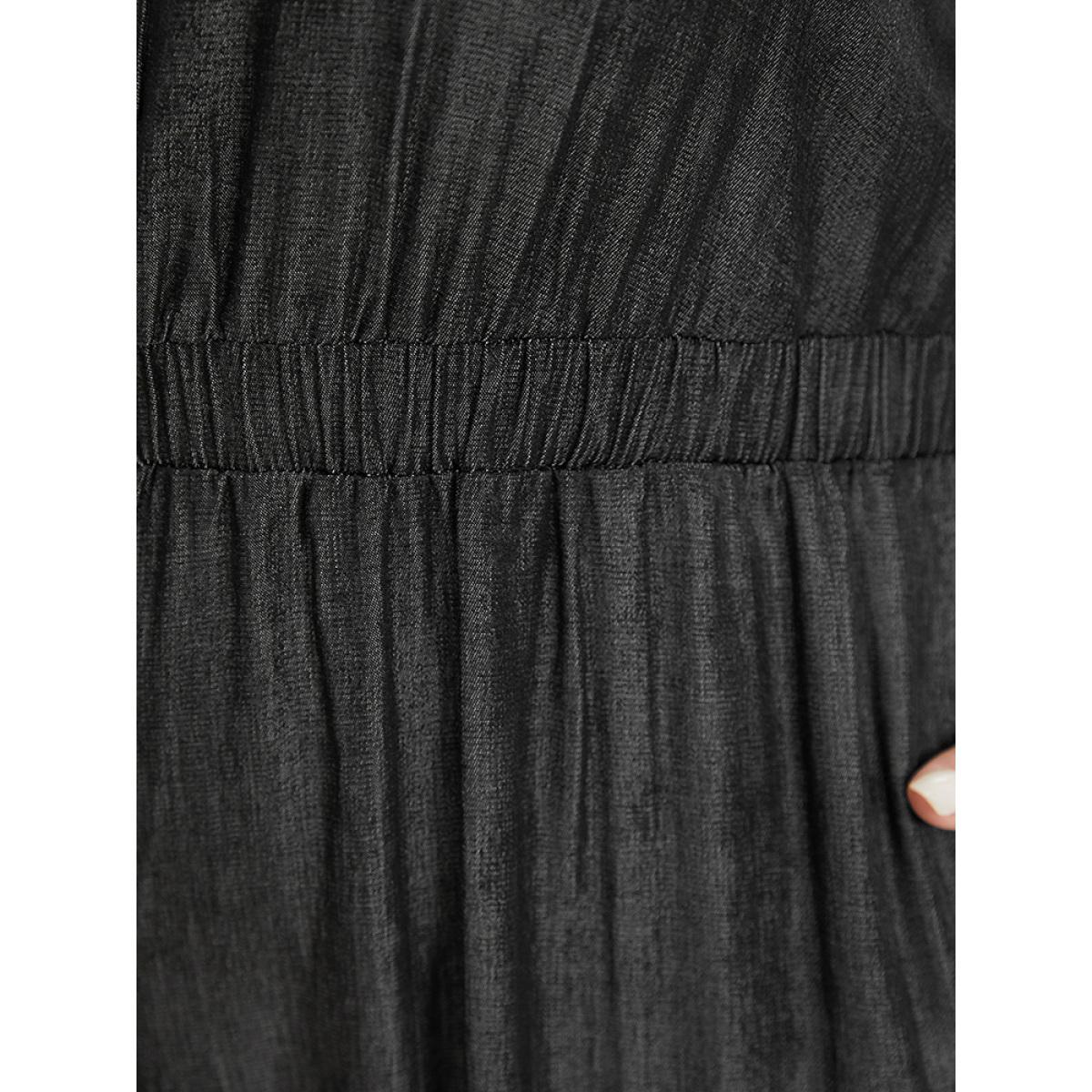 Plus Size Black Solid Pocket Button Detail Zipper Tank Jumpsuit Women Casual Sleeveless Round Neck Dailywear Loose Jumpsuits BloomChic 12/L Product Image