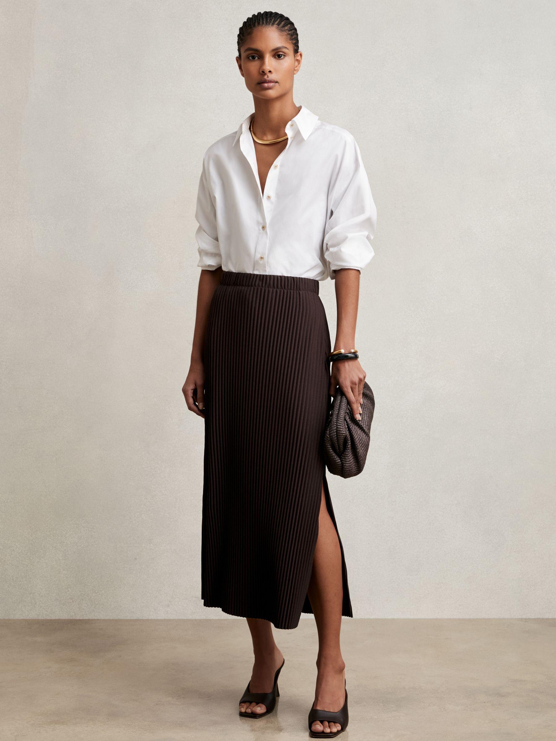 Pleated Jersey Midi Skirt in Burgundy Product Image