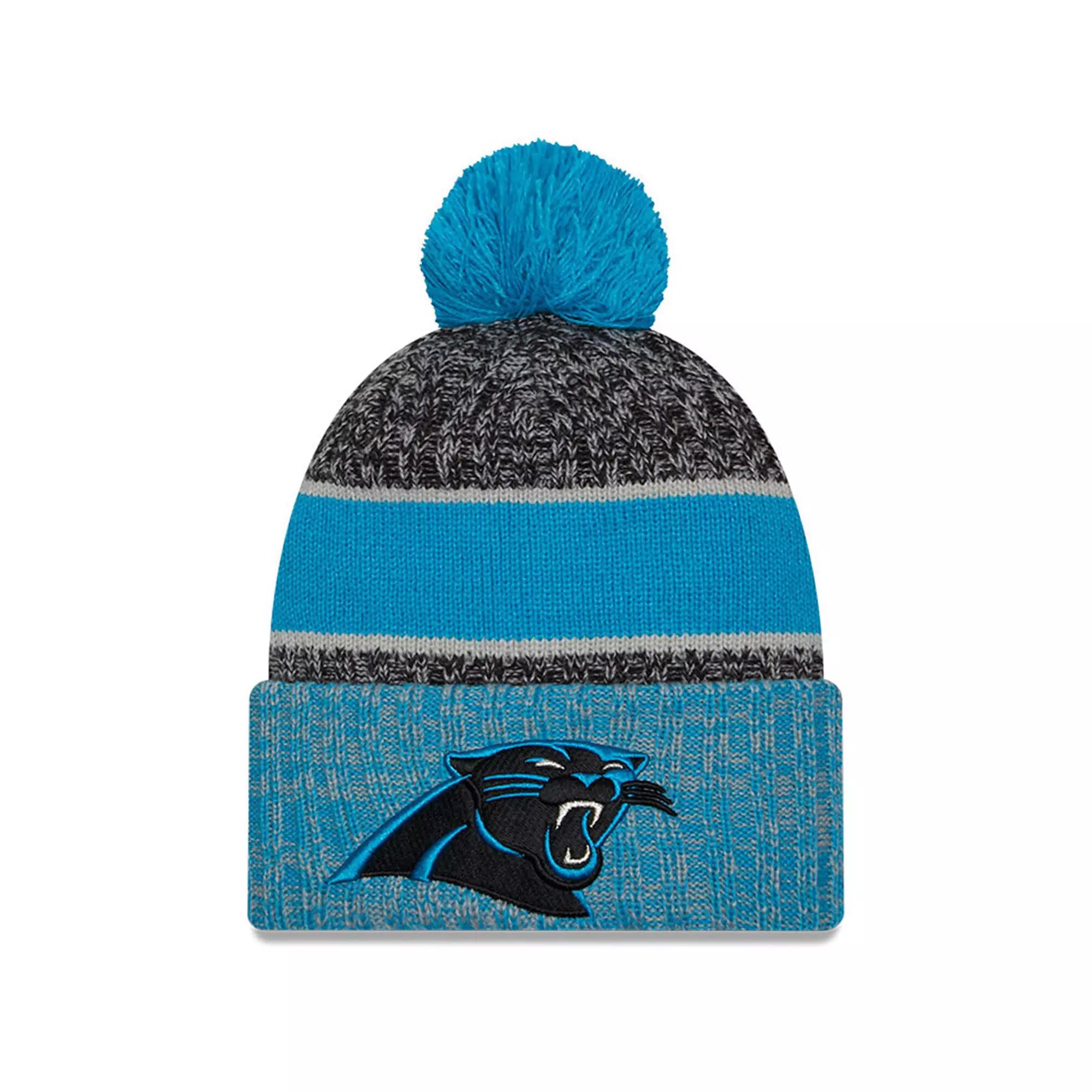Men's New Era  Black/Blue Carolina Panthers 2023 Sideline Sport Cuffed Pom Knit Hat Product Image