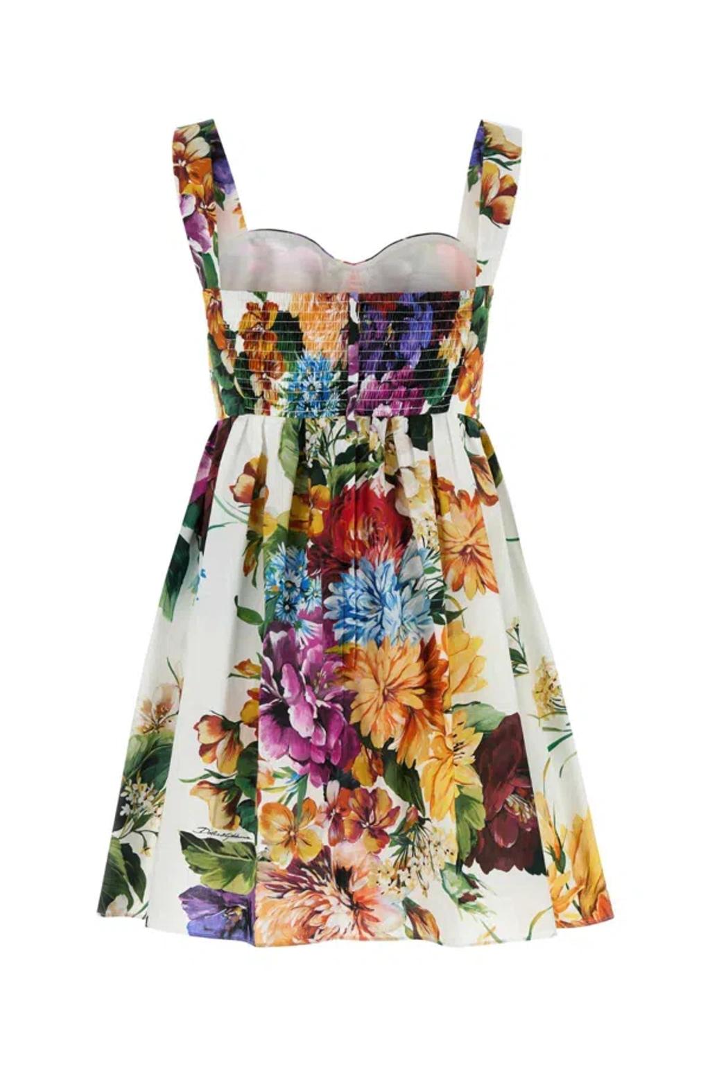 DOLCE & GABBANA Multicolor Sleeveless Dress With Bustier Style Neckline And All-over Floral Print In Cotton Woman Product Image