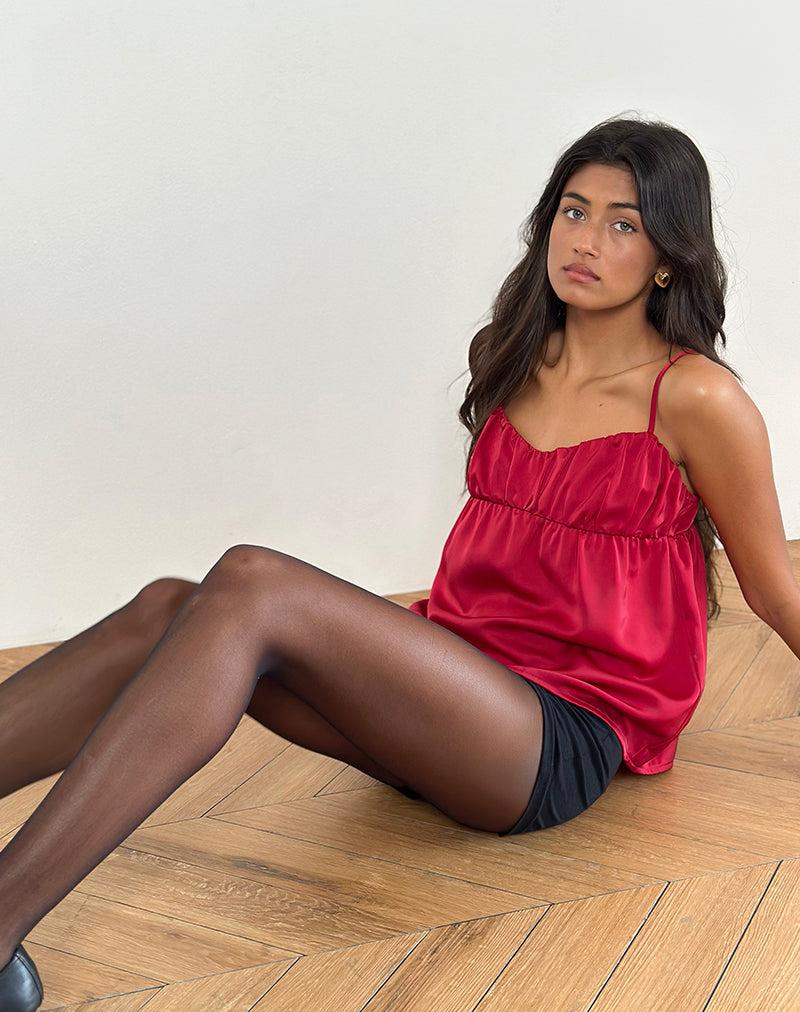 Camden Longline Cami Top in Satin Red Female Product Image