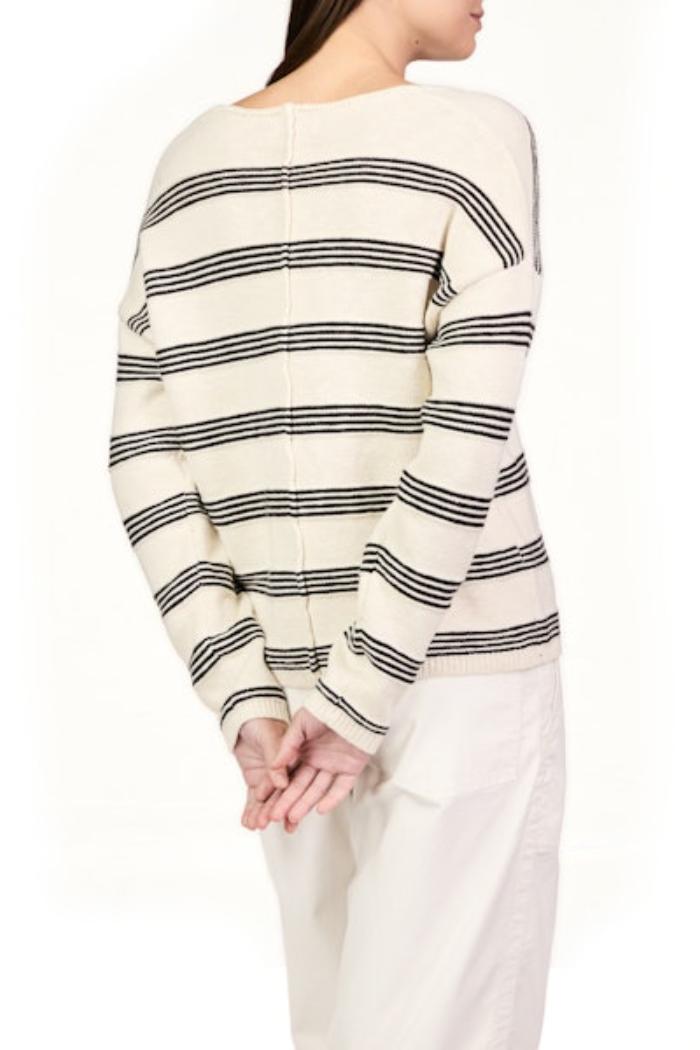 Easy V Neck Sweater - Light Oat / Black Stripe Product Image