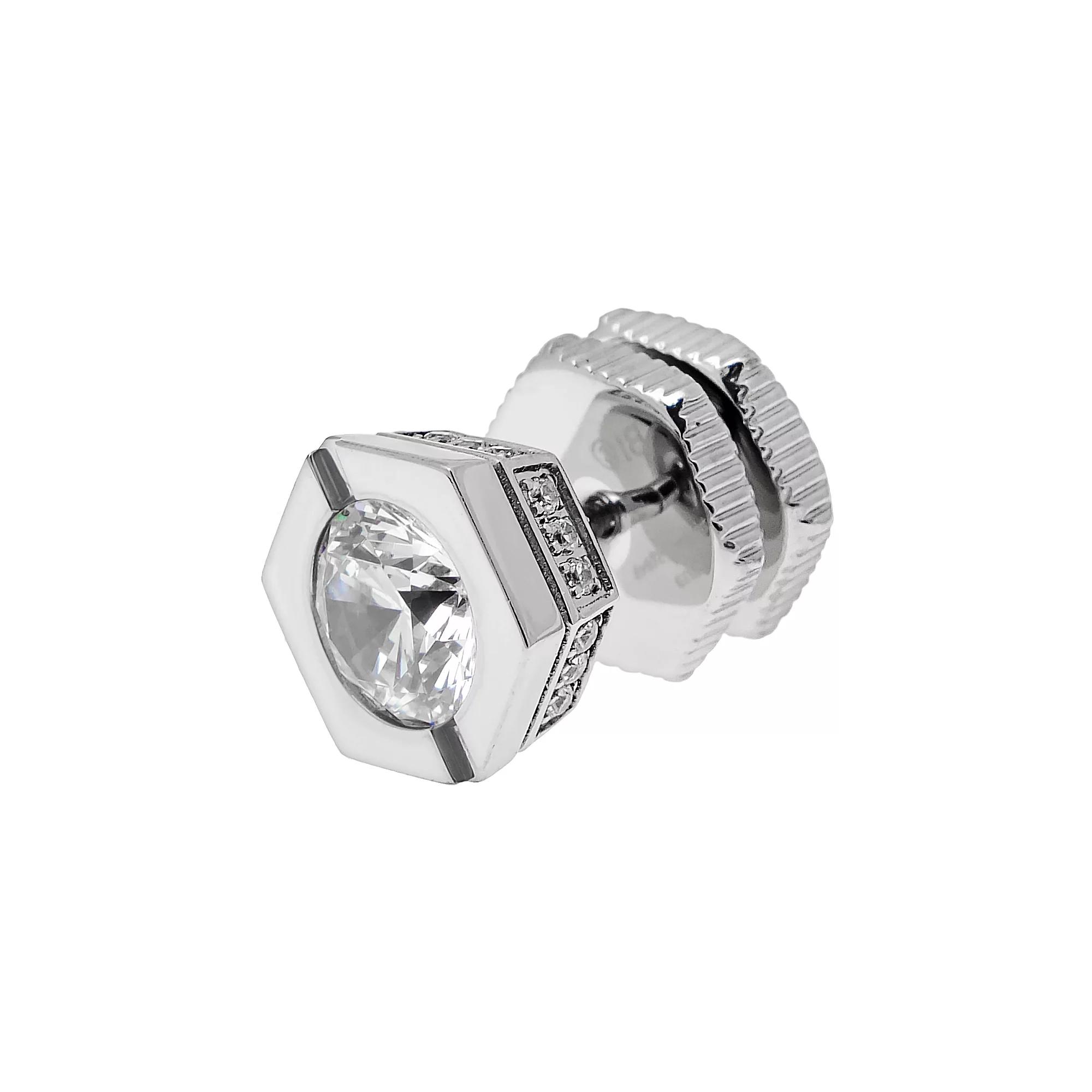 LYNX Cubic Zirconia Stainless Steel Stud - Single Earring, Mens, White Product Image
