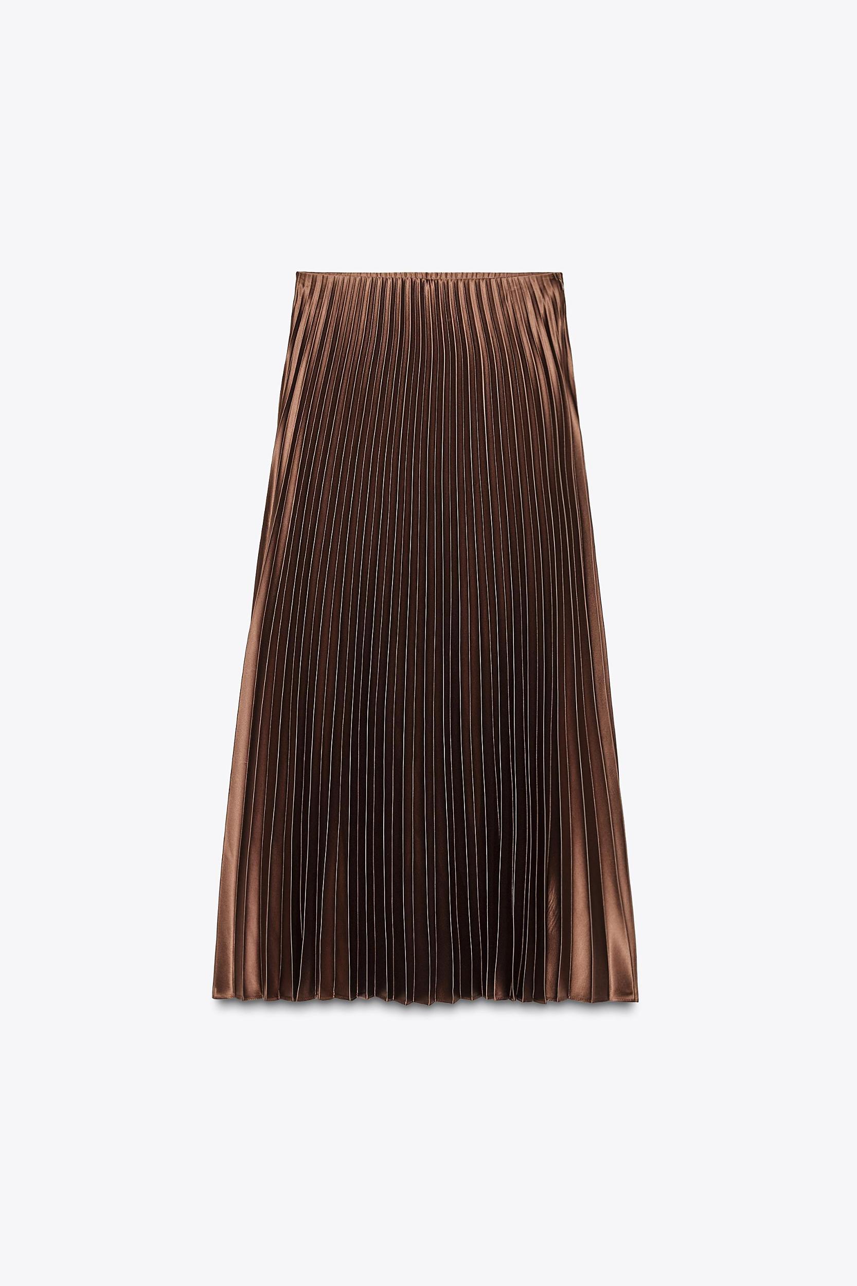 PLEATED SATIN MIDI SKIRT Product Image