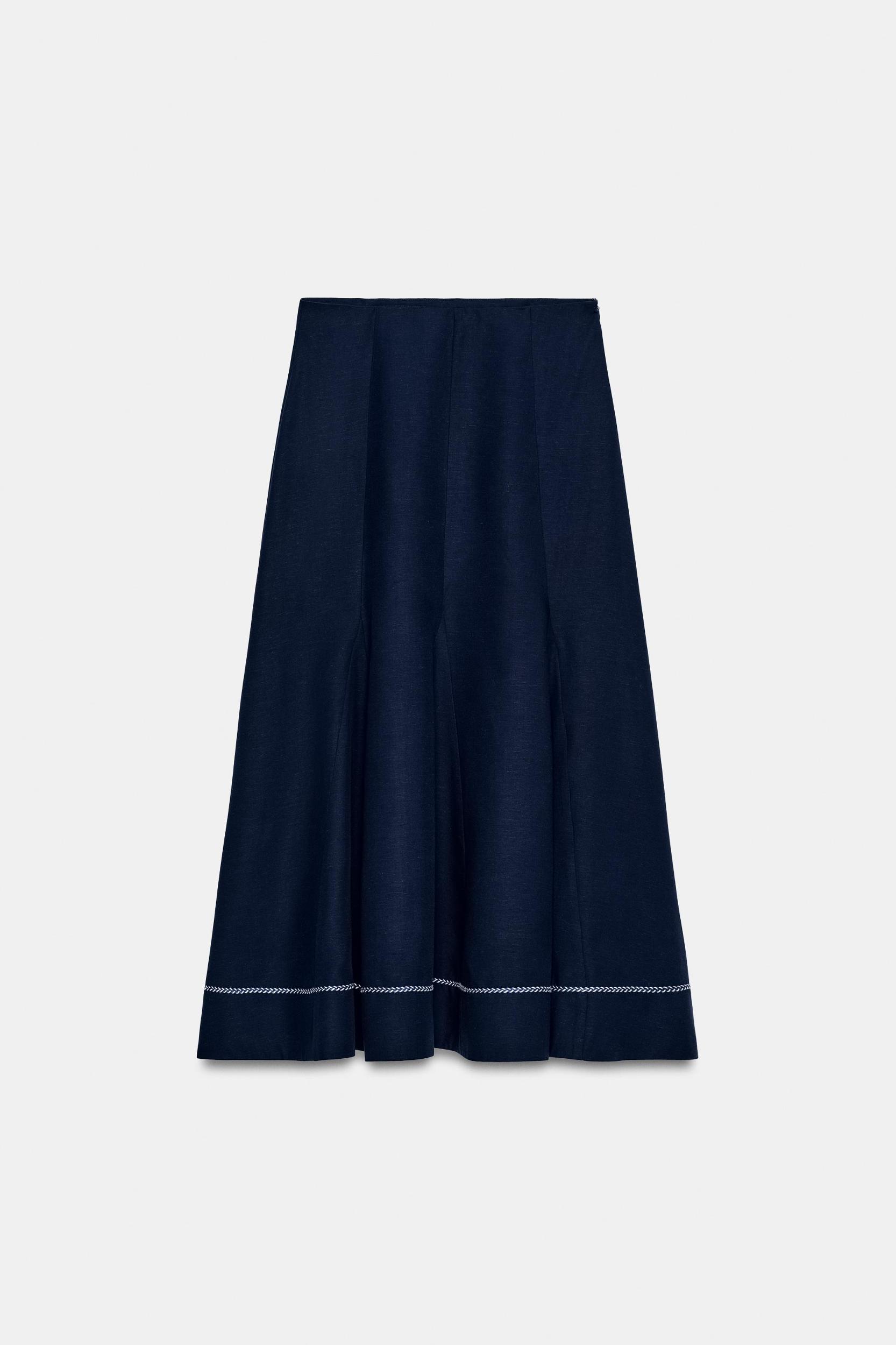 EMBROIDERED A-LINE MIDI SKIRT Product Image