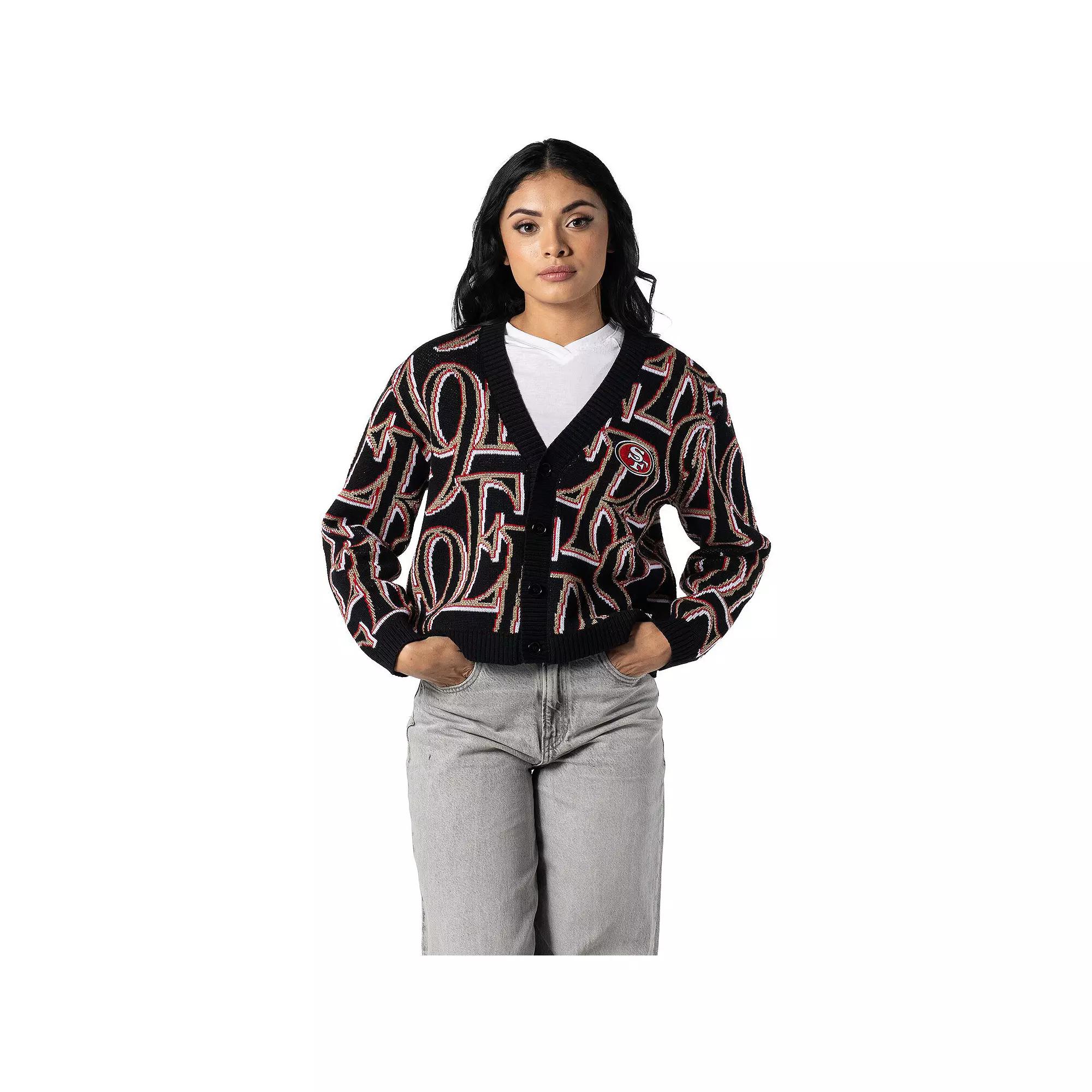 Women's The Wild Collective Black San Francisco 49ers Cropped Full-Button Cardigan Sweater,  Product Image